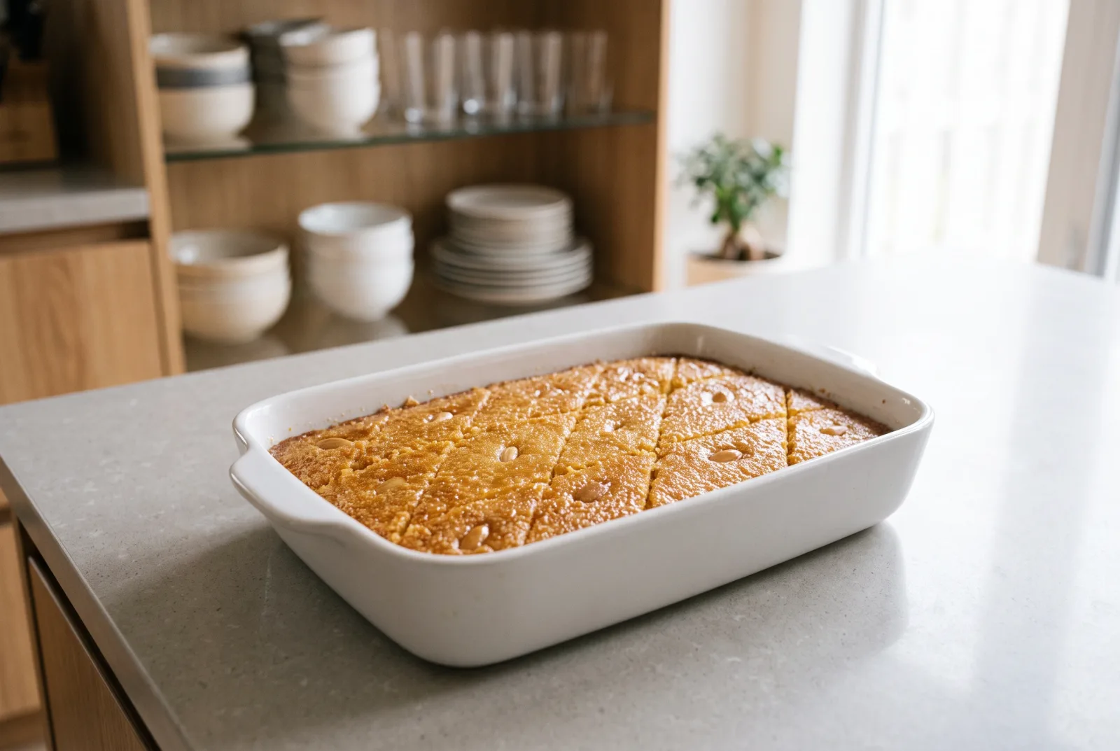 Basbousa — Egyptian Coconut Semolina Cake with Syrup