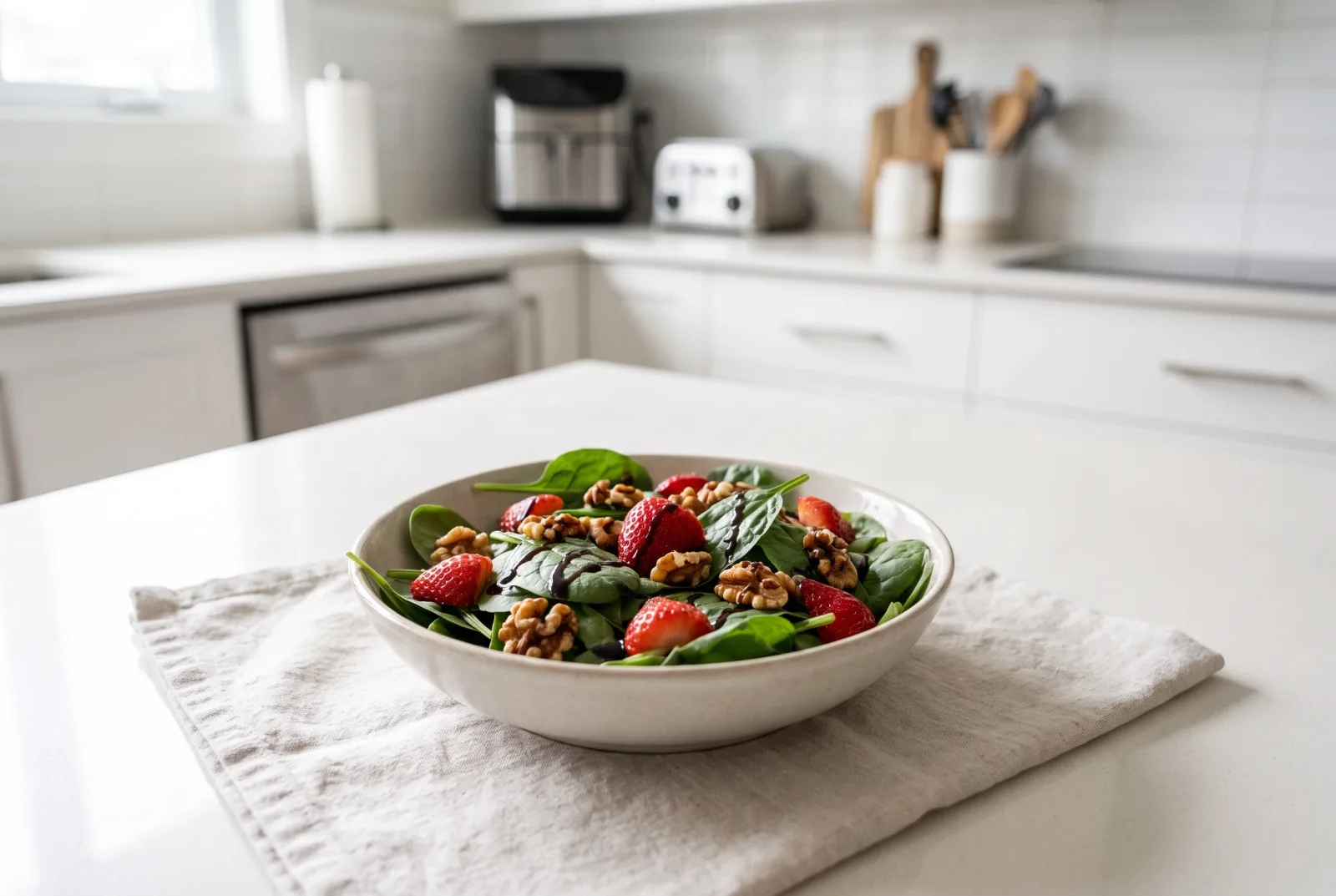 Spinach and Strawberry Salad | Party Salad with Walnuts and Balsamic Glaze