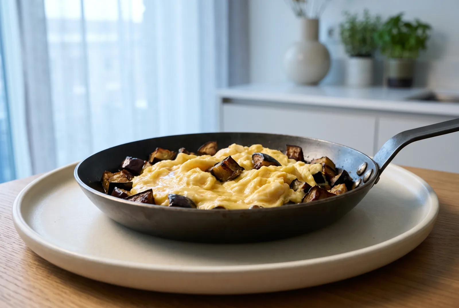 Skillet Eggs with Charred Eggplant | A Quick Way to Use Leftover Roasted Eggplant