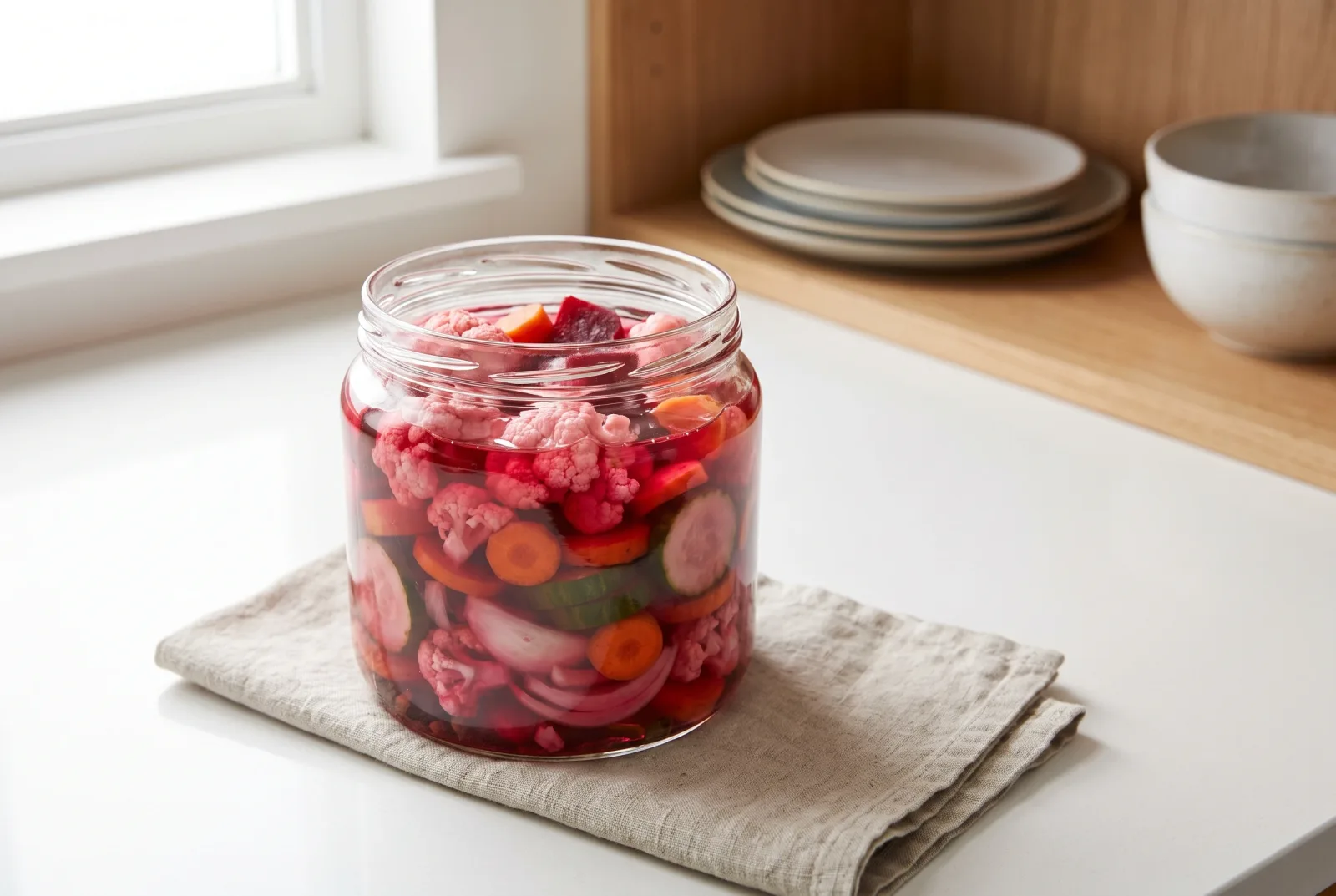 Torshi — Egyptian mixed pickles colored with beet