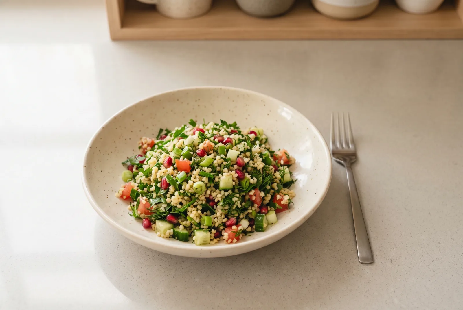 Azerbaijani Herb Salad with Leftover Bulgur, Pomegranate Molasses, and Walnuts
