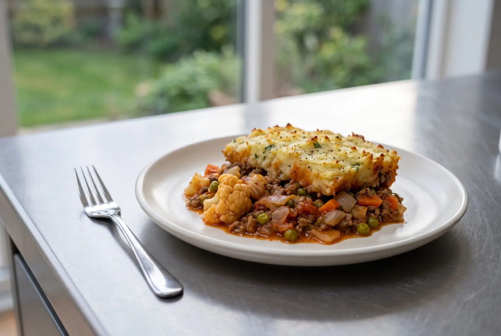 Beef cottage pie — A low-carbohydrate British dish with cauliflower mash