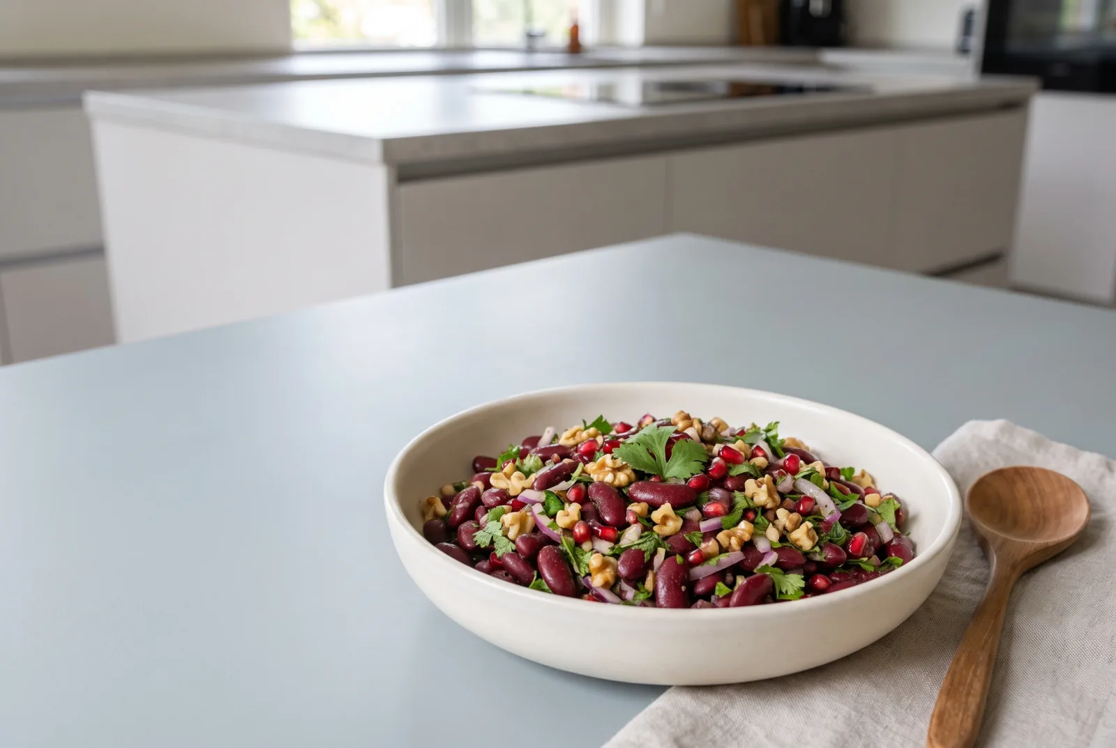 Lobio salad — Georgian-style bean salad with walnuts and pomegranate molasses