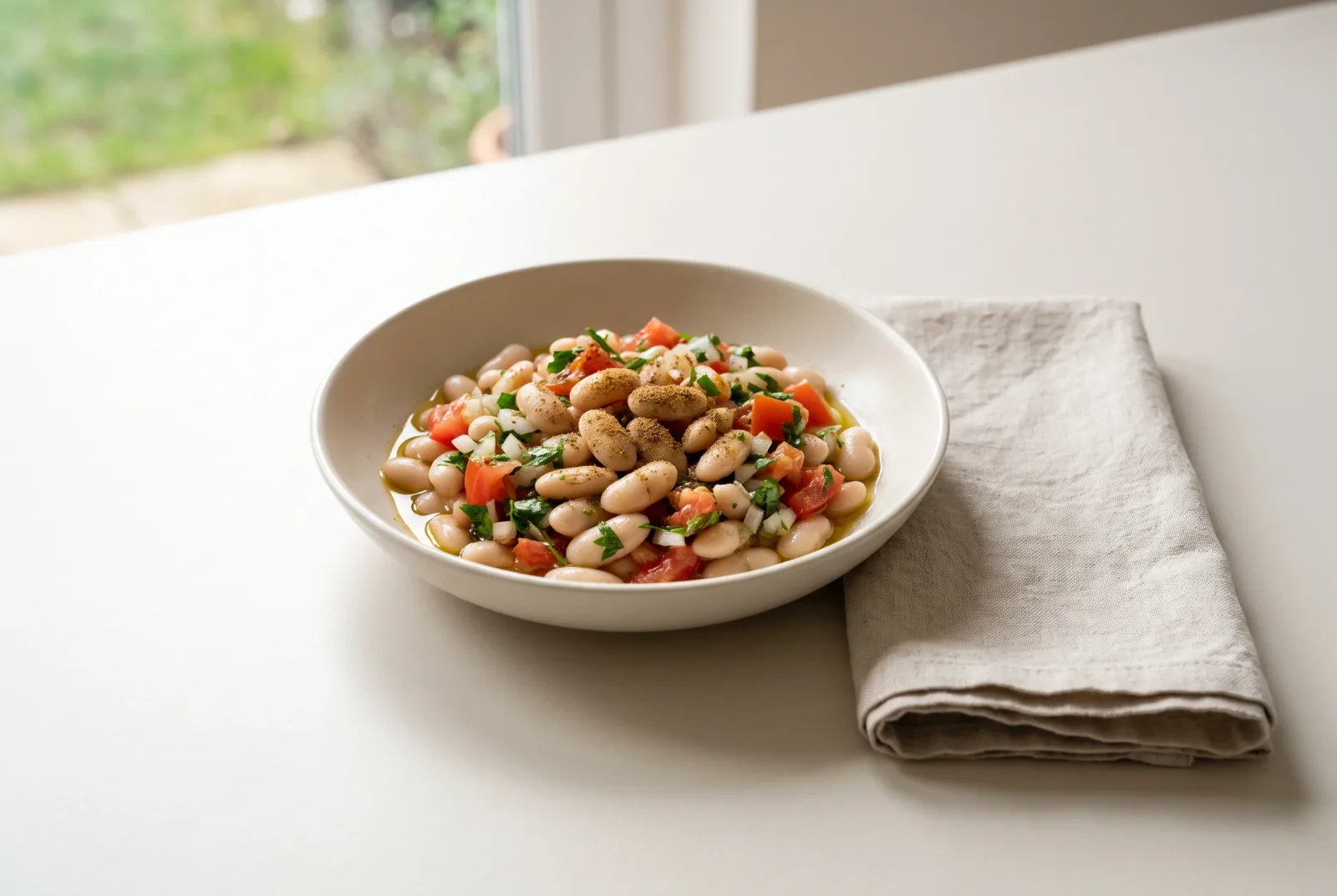 Loubia — Moroccan Cumin-Seasoned Salad with Leftover White Beans
