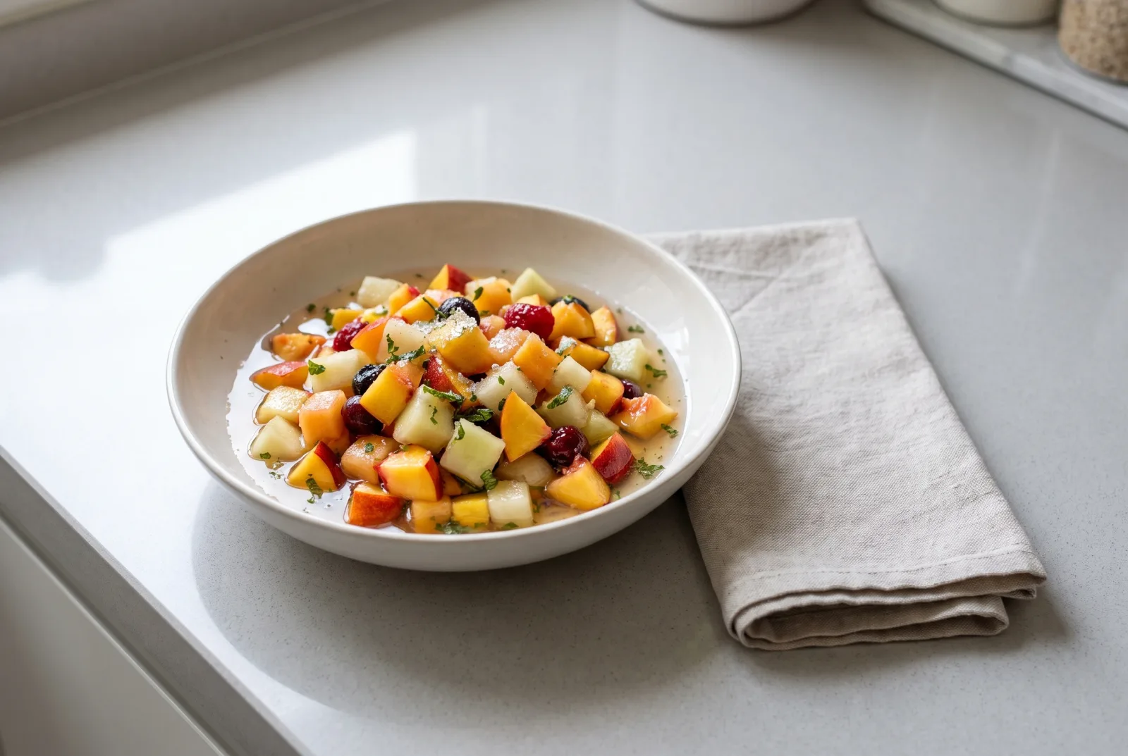 Iranian Fruit Salad with Mint Sekanjabin (Vinegar Syrup)