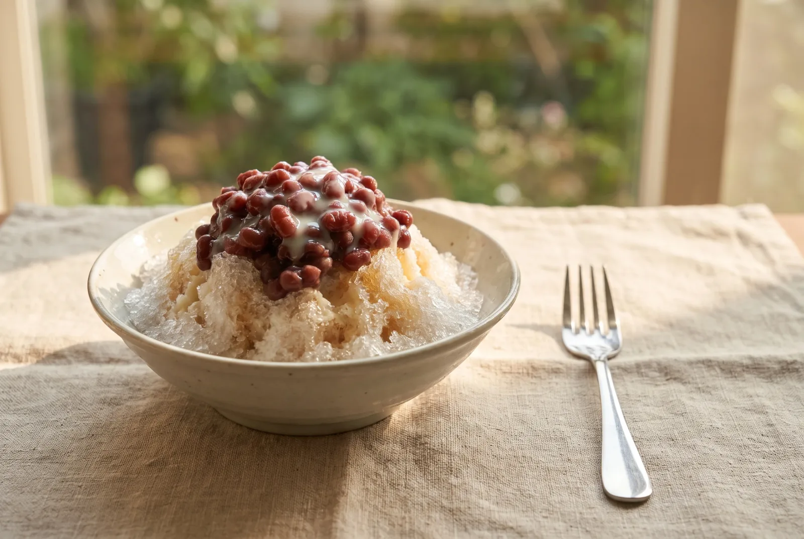 Patbingsu — Korean shaved milk ice with red beans