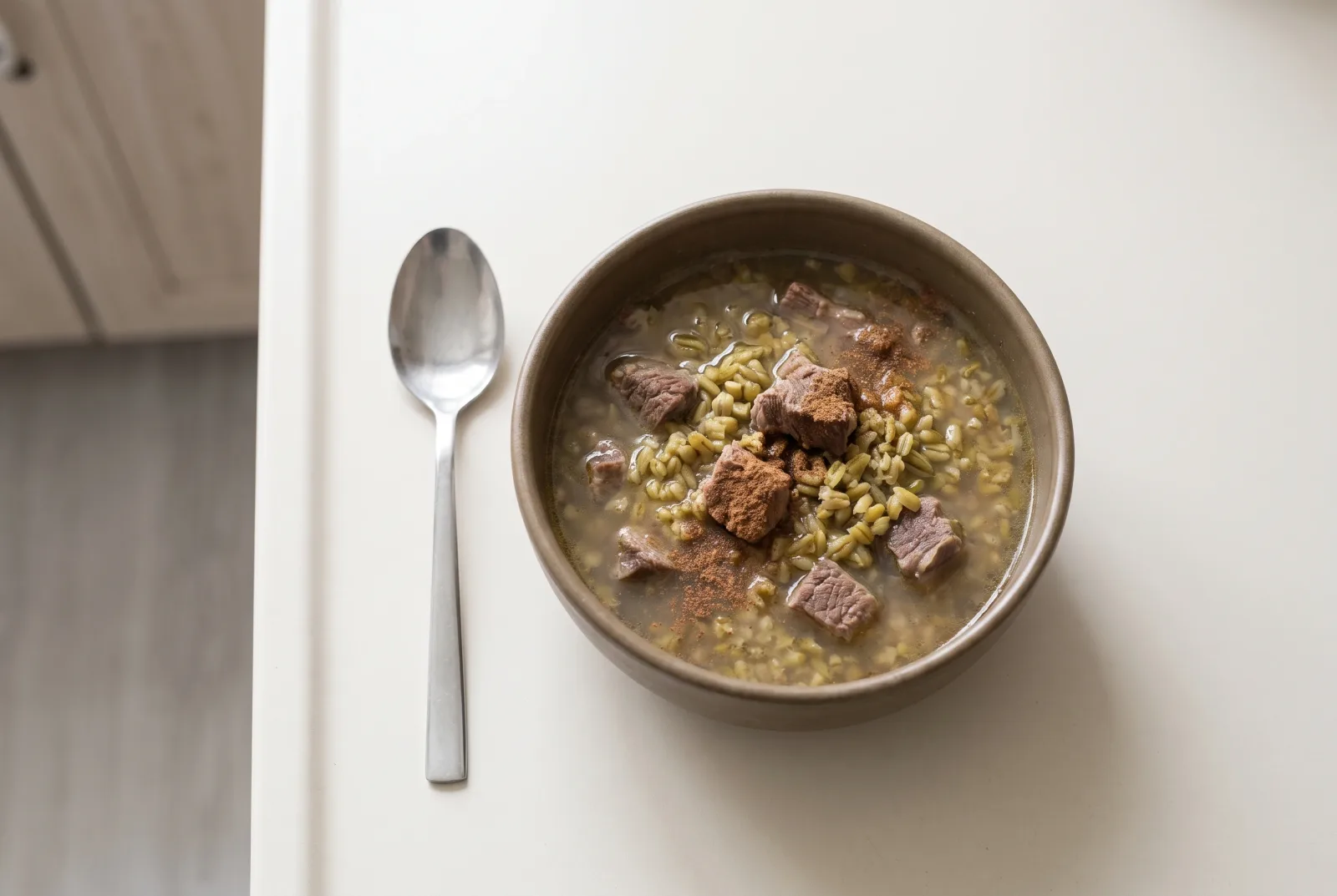 Shorbat freekeh — Lebanese green wheat and chicken soup