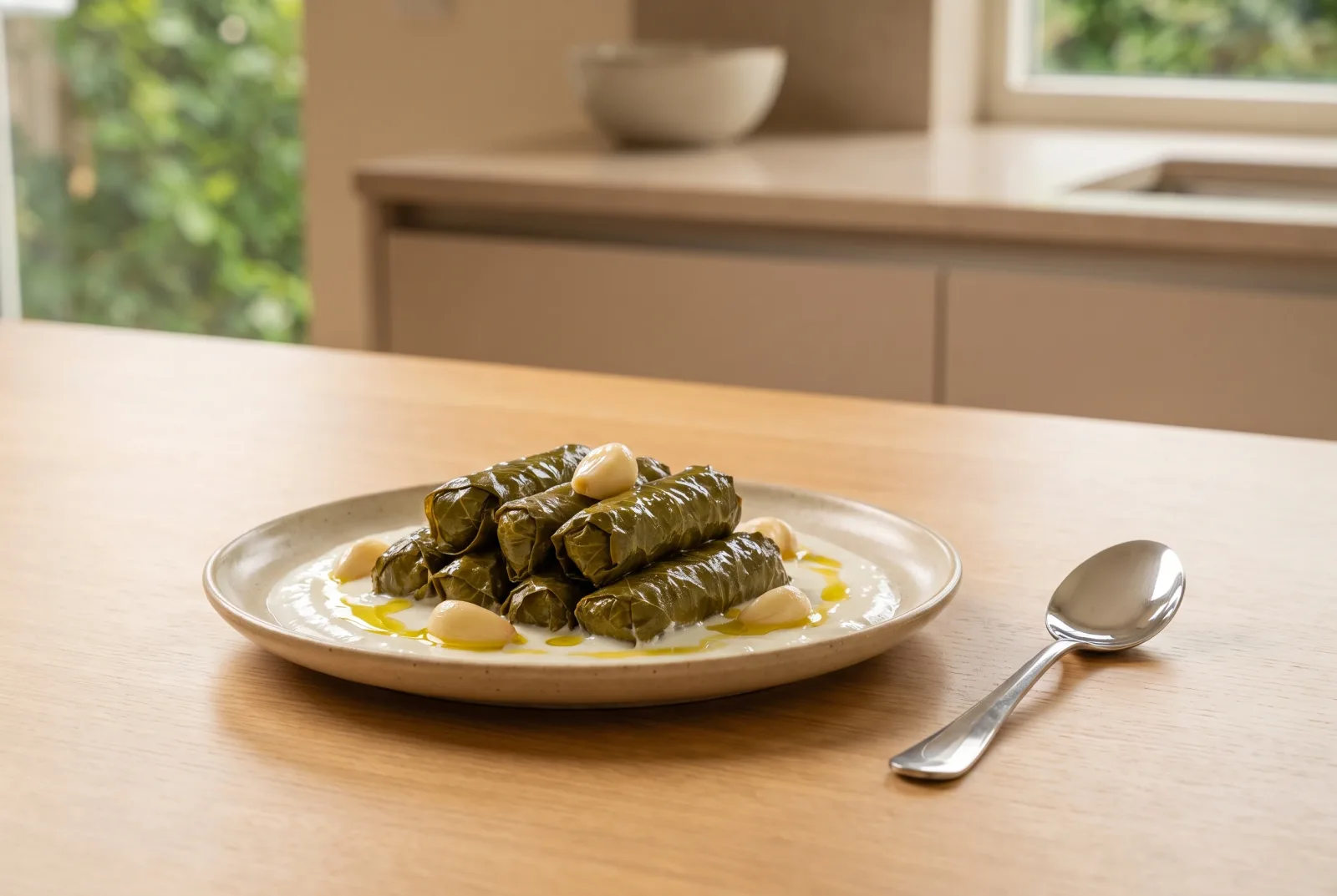 Warak Enab bi Laban | Lebanese Stuffed Vine Leaves with Yogurt Sauce