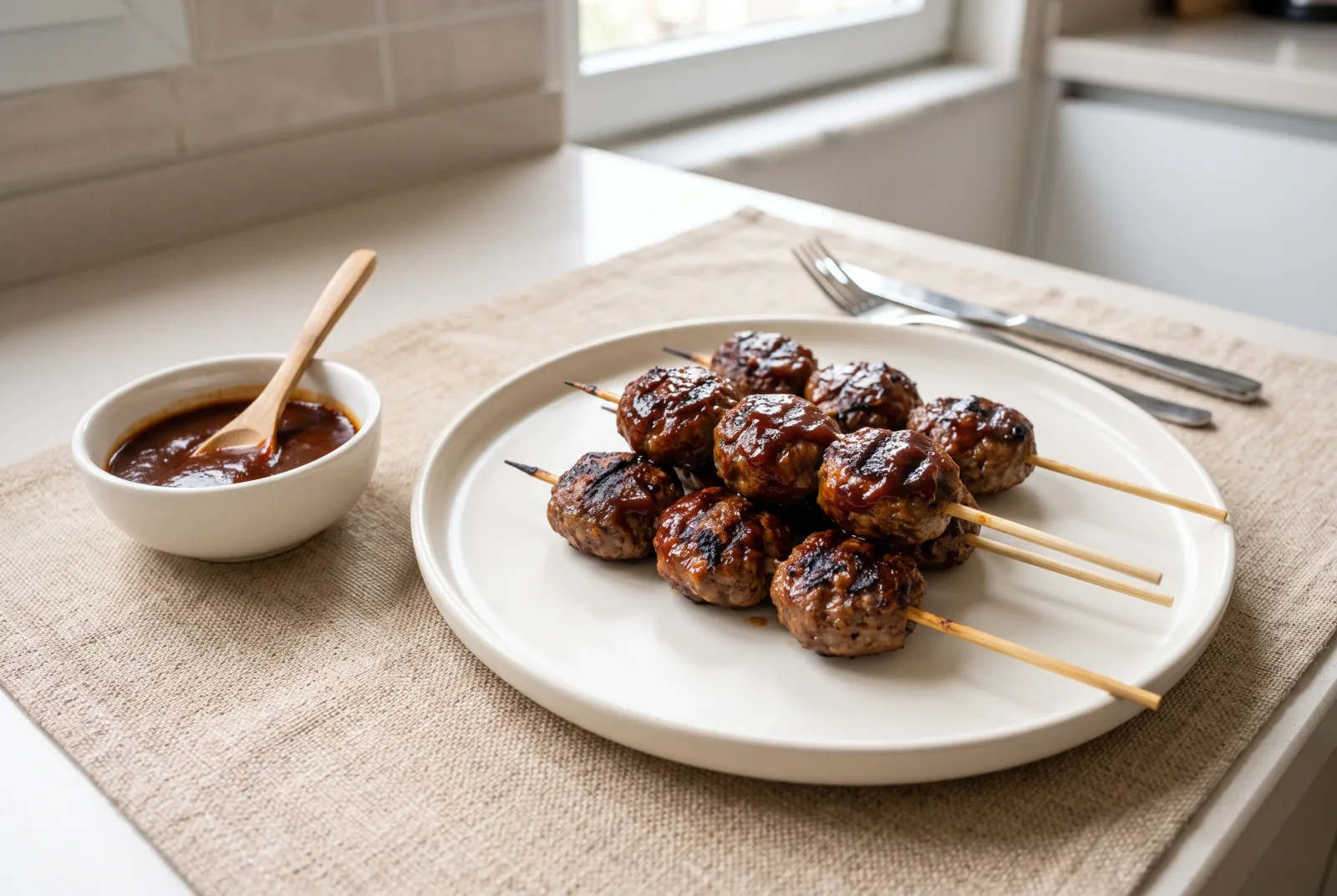 American-Style Barbecue Meatball Skewers | Marinated and Grilled