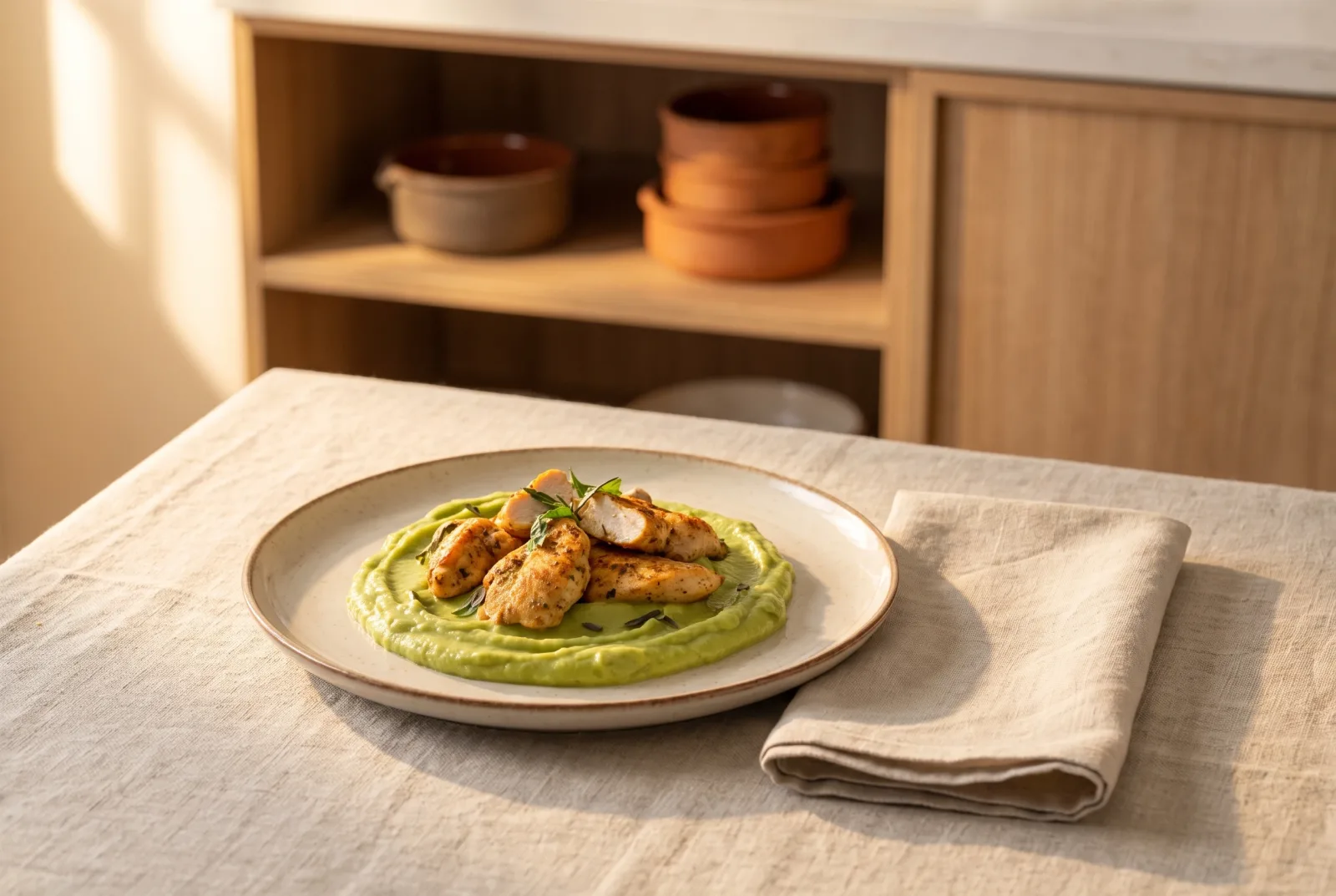 Avocado and chicken purée — A high-fat baby food with air-fried chicken