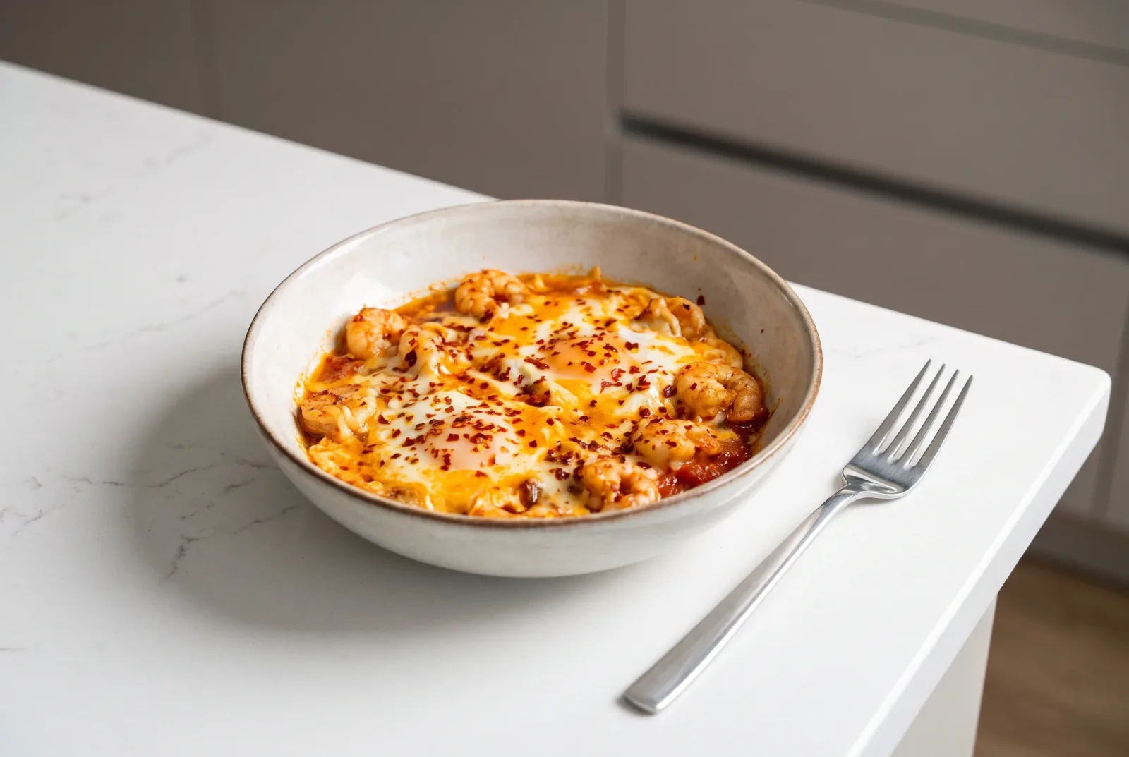 Spicy Shrimp and Eggs in a Casserole | Baked with Spinach