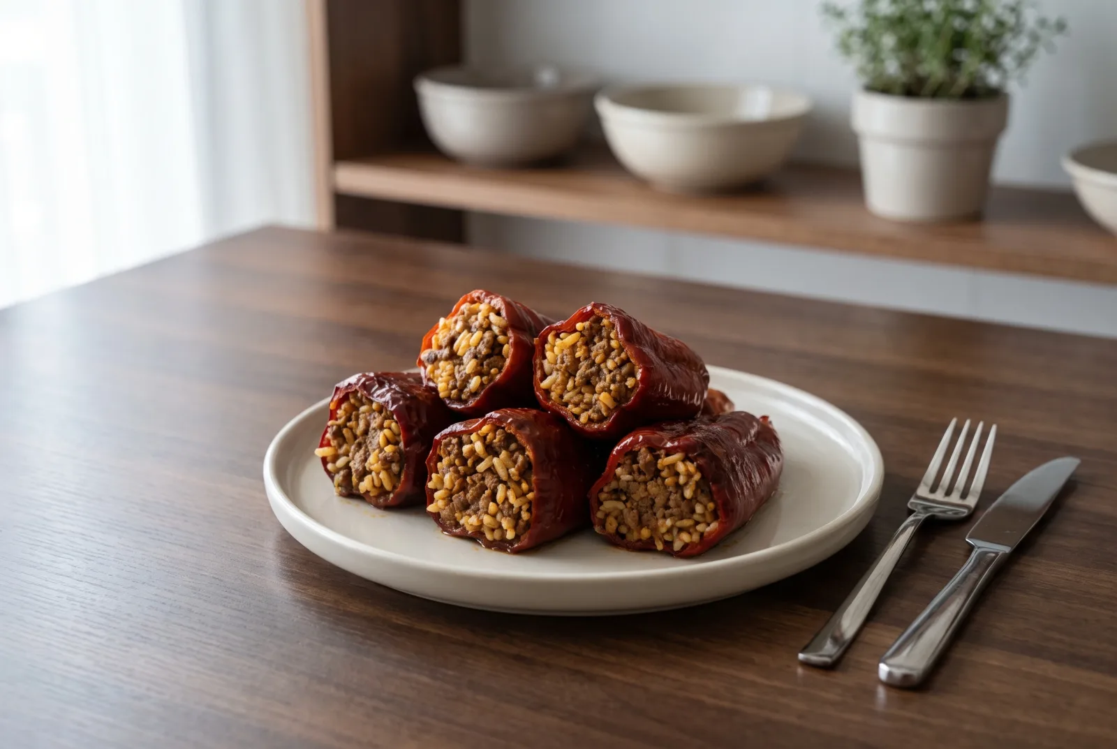Dried Pepper Dolma | Stuffed Dried Peppers with Ground Beef