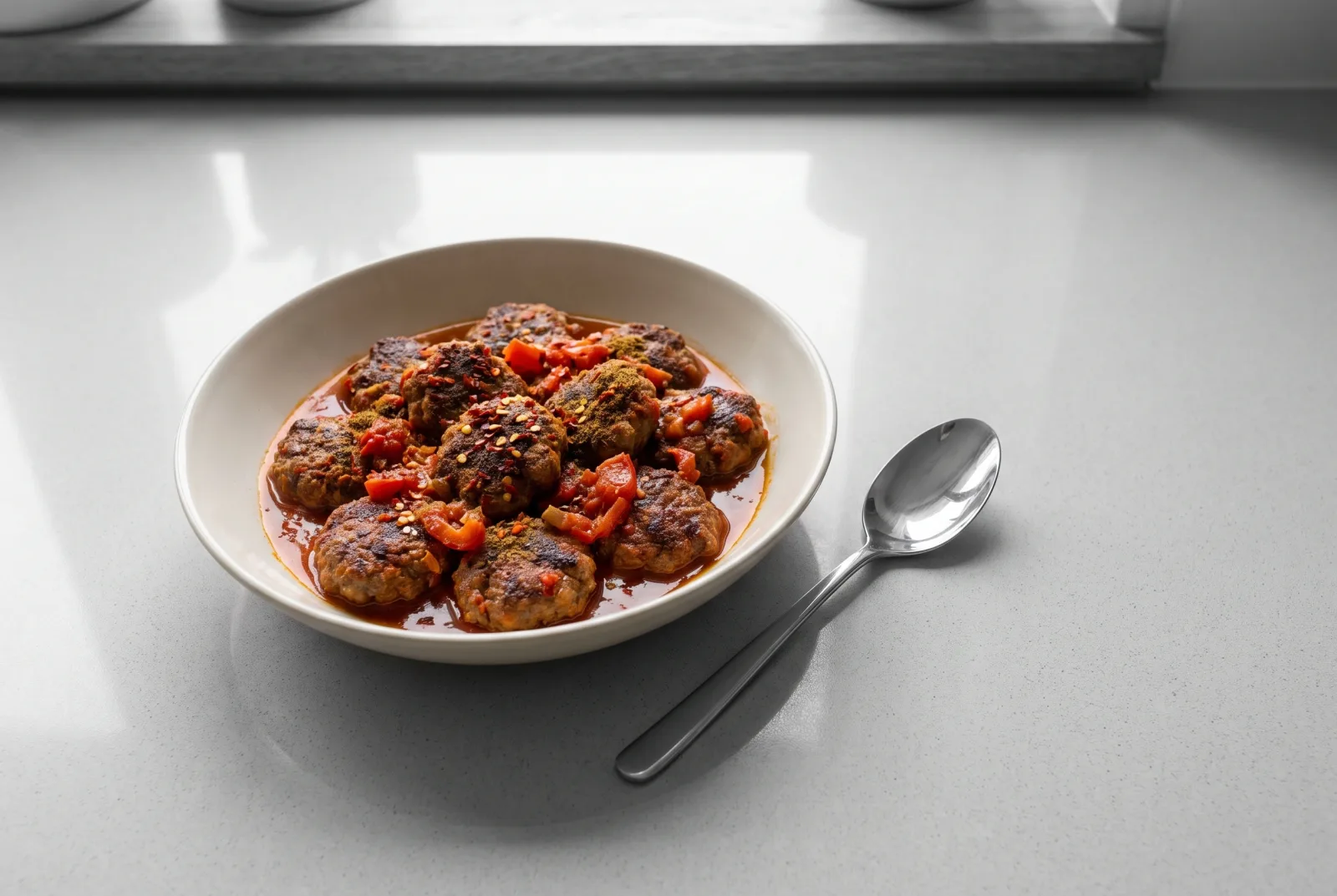Grilled Köfte with spicy relish — pepper-rich Turkish meatballs