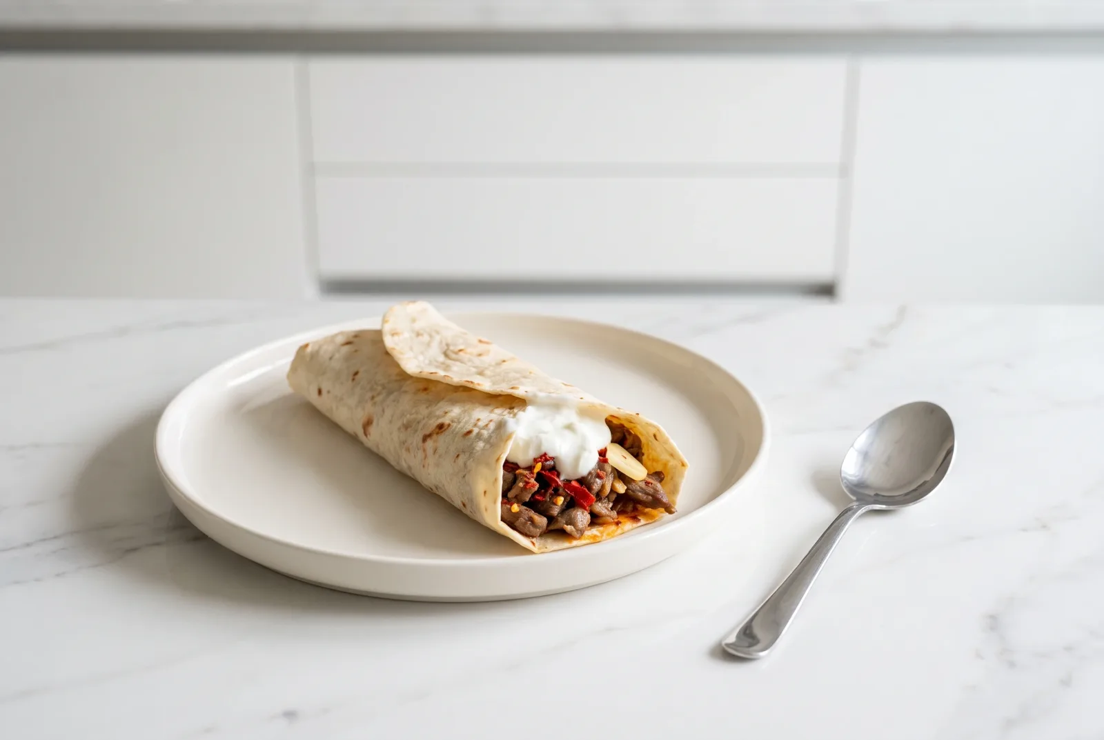 Spicy Kavurma Lavash Wrap | With Turkish Red Pepper Flakes and Garlic Yogurt Sauce