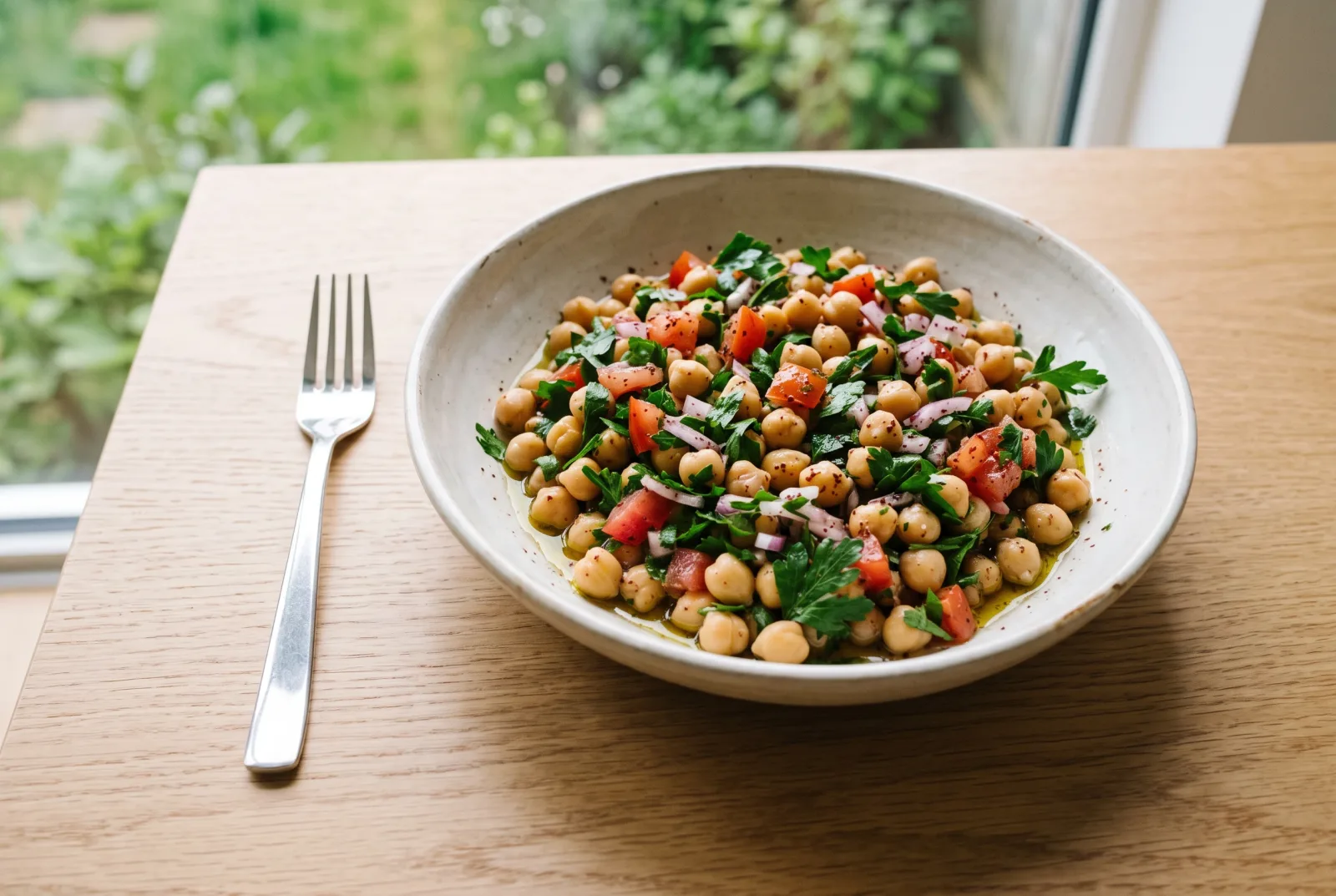 Chickpea Salad with Red Onion and Parsley