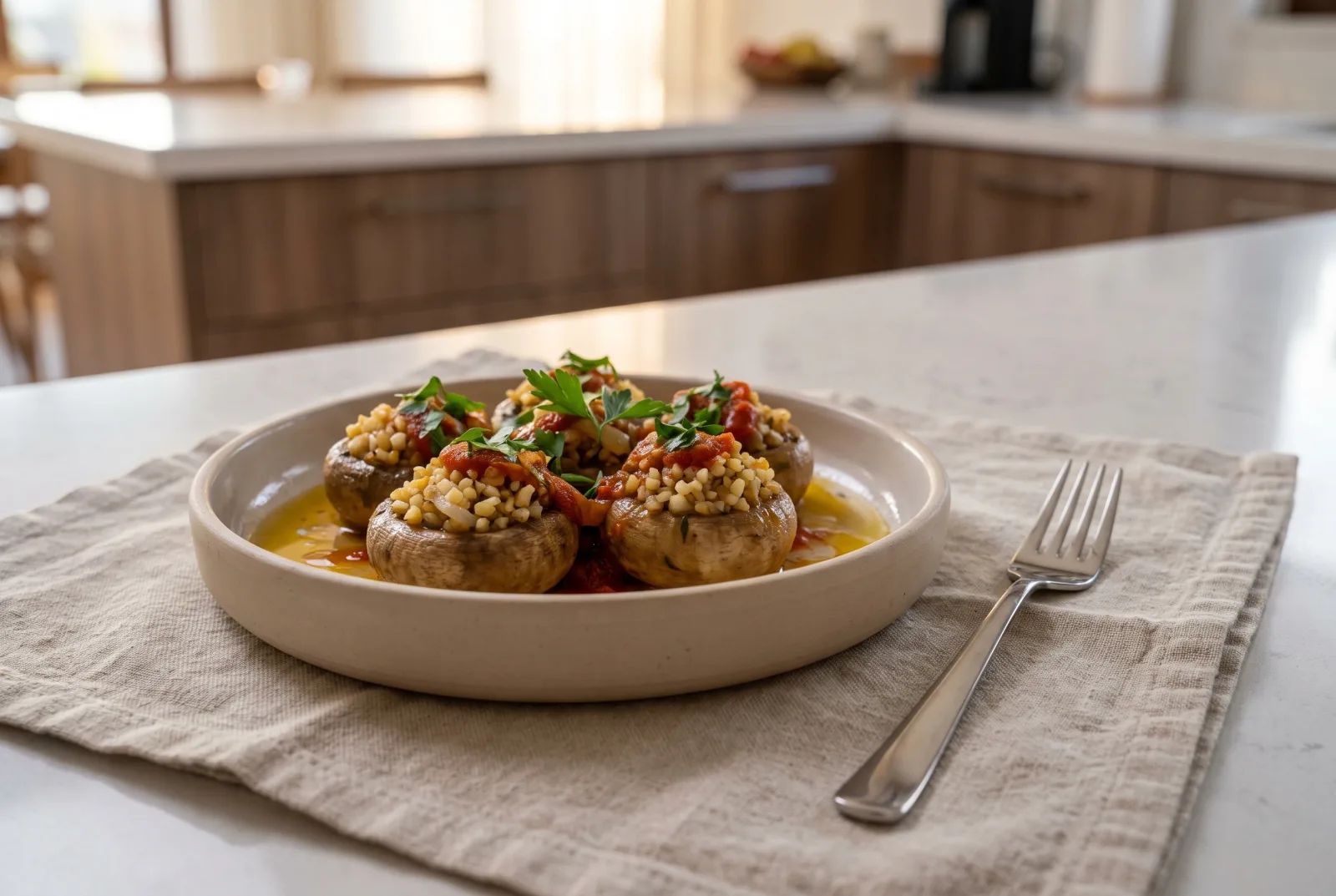 Mushrooms Stuffed with Olive Oil Bulgur | Chilled Stuffed Appetizer