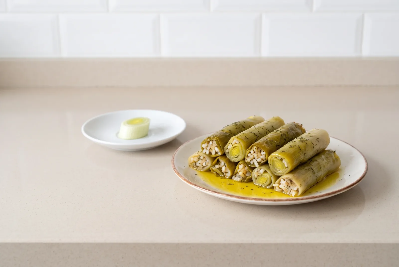 Olive Oil Leek Rolls | Cold-Served Rice, Currant, and Pine Nut Filling