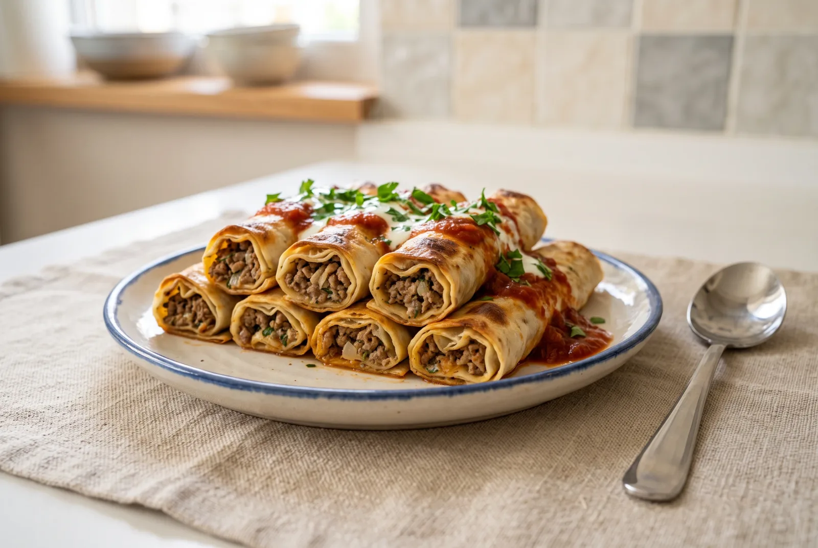 Meat-Stuffed Pastry Rolls | Baked with Tomato Paste