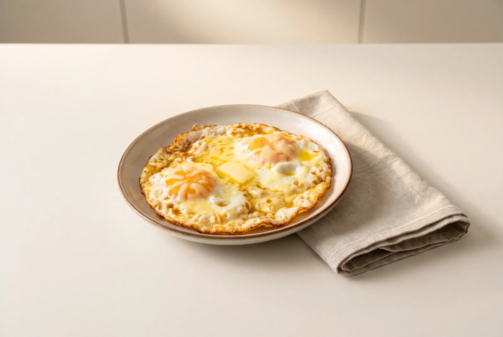 Pan-Fried Eggs with Butter and Kashar Cheese