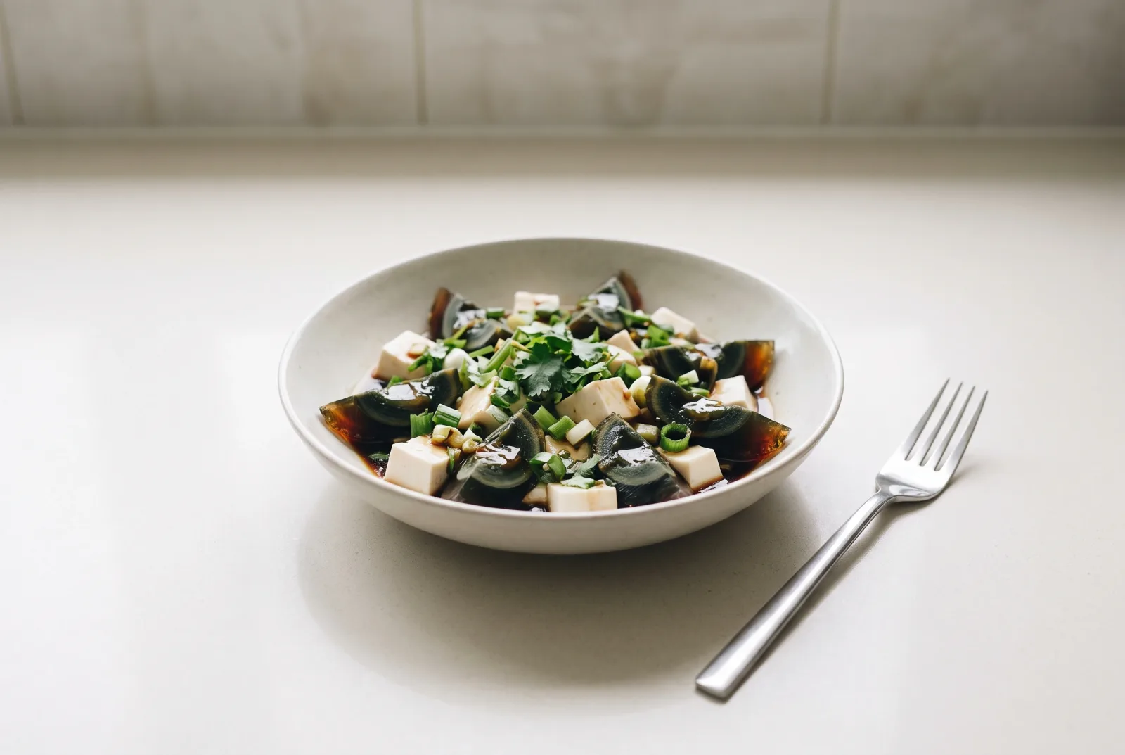 Chinese Century Egg Salad (Pidan Doufu) | Egg and Tofu with Sesame Soy Dressing