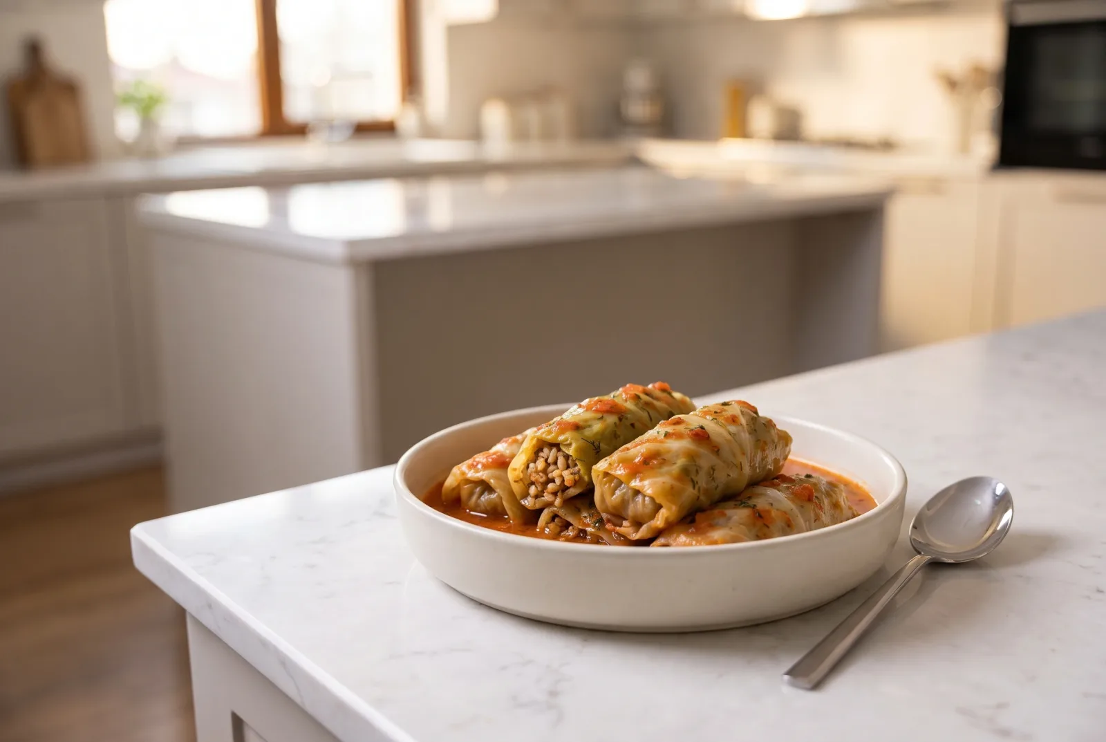 Kazakh-style cabbage rolls with leftover pilaf — A quick breakfast dish