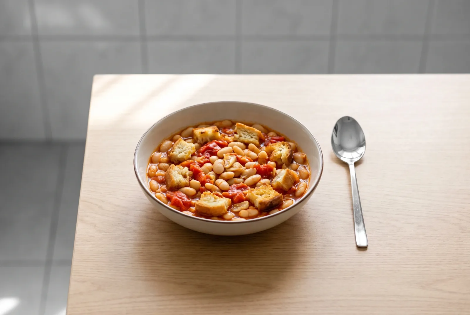 Spanish White Bean Stew with Garlic Croutons | Air-Fryer Topping