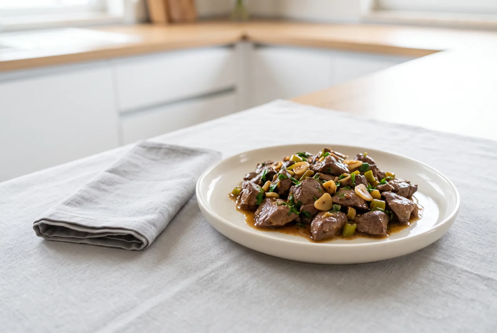 Portuguese-Style Beef Liver with Vinegar, Garlic, and Bay Leaves