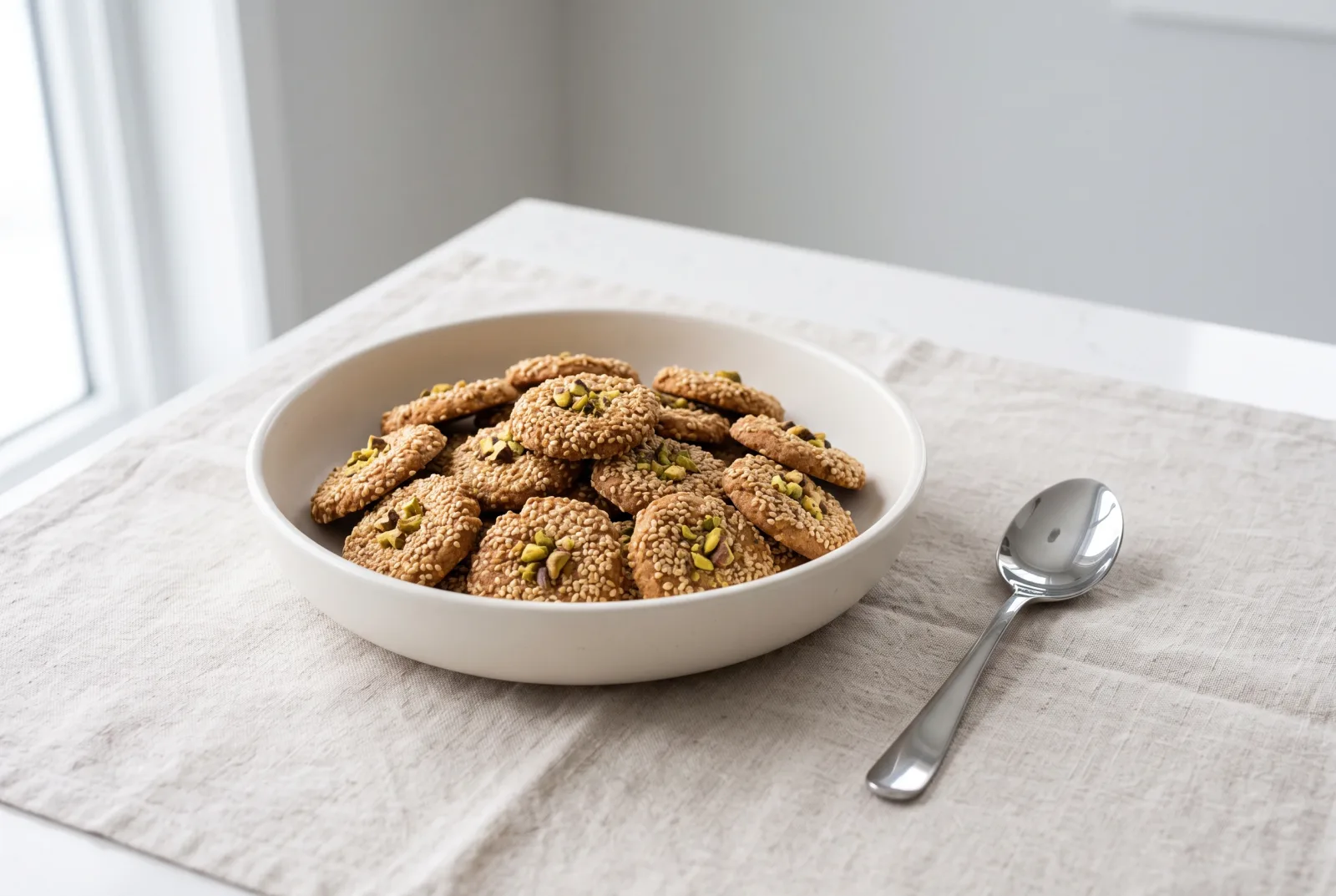 Barazek | Aleppo-Style Syrian Sesame and Pistachio Cookies