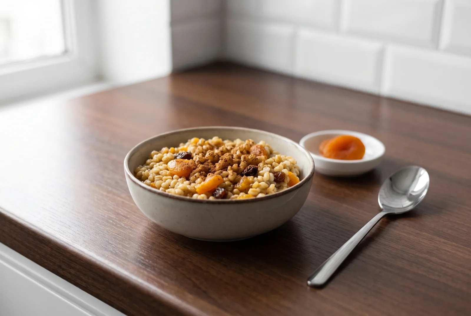 Anoushabour — Armenian chilled wheat pudding with walnuts and dried apricots