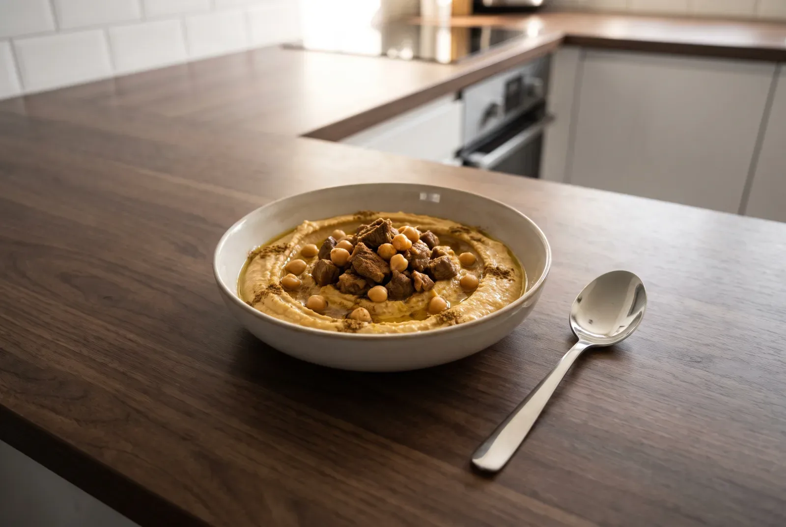 Etli Humus — Saudi-Style Warm Hummus with Browned Lamb and Toasted Pine Nuts