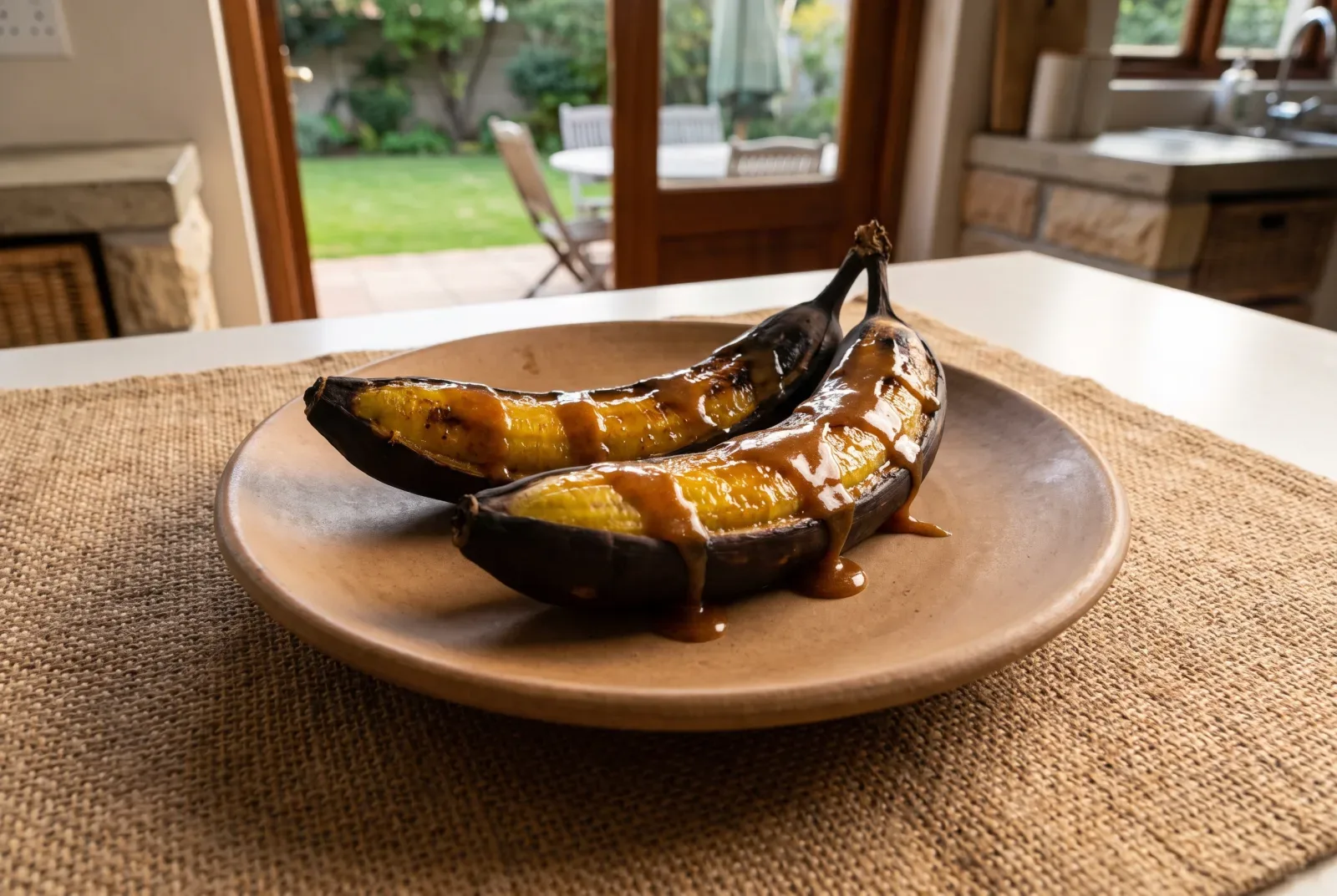 South African Barbecued Bananas with Cinnamon Caramel Sauce