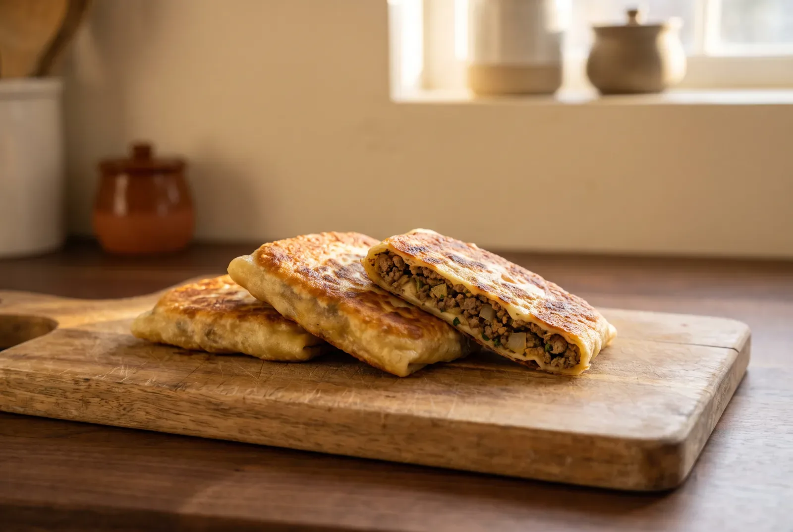 Mutabbak (Saudi-Style Ground Beef and Egg Stuffed Folded Crepes)