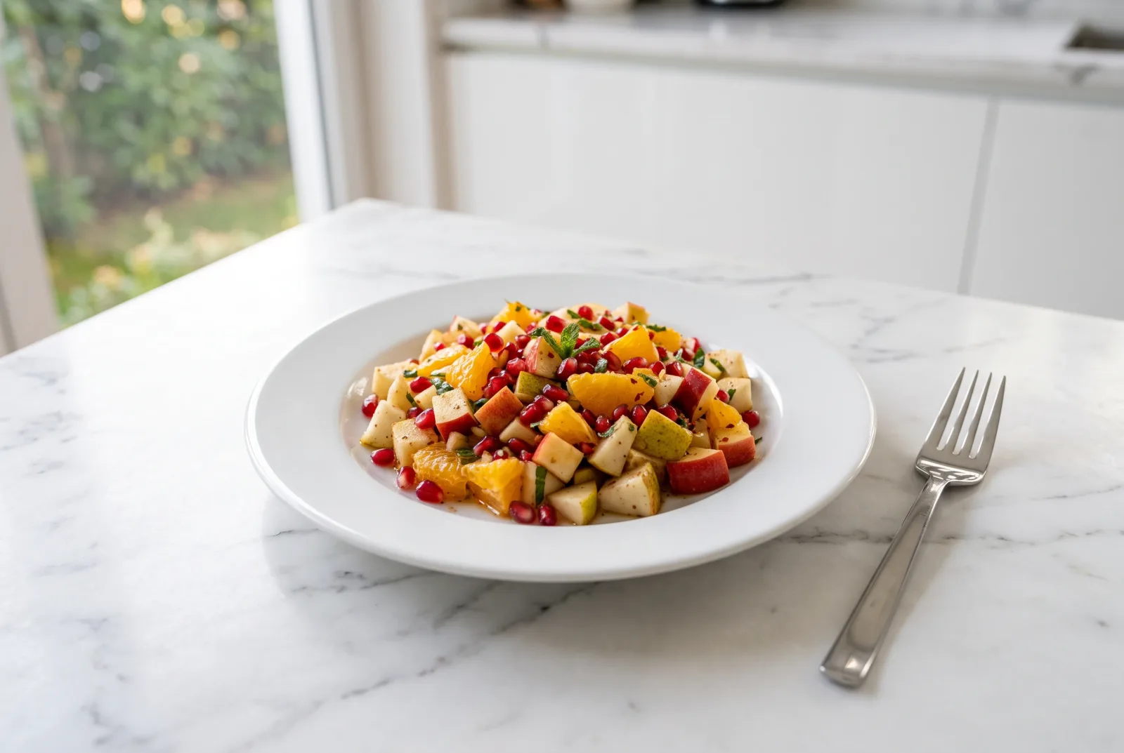 Spicy Lebanese fruit salad with sumac, melon and pomegranate