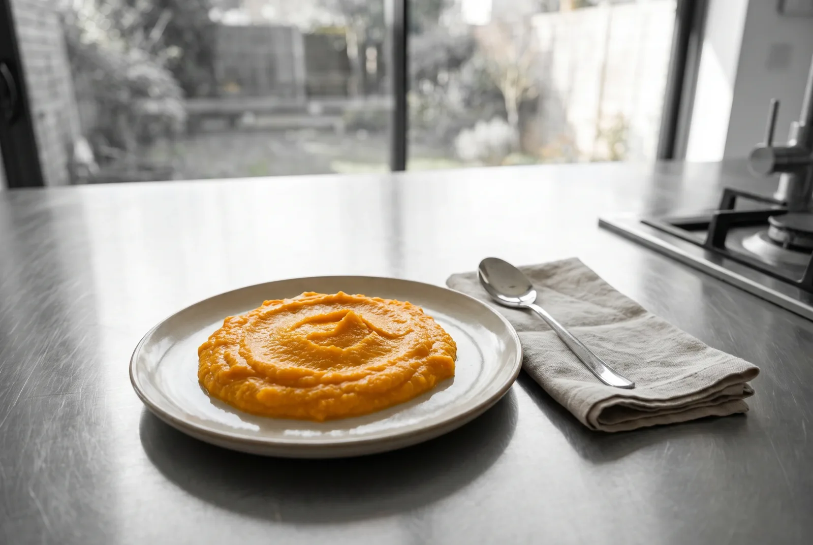 Chinese-style steamed pumpkin and tofu purée — For babies aged 8 months and over