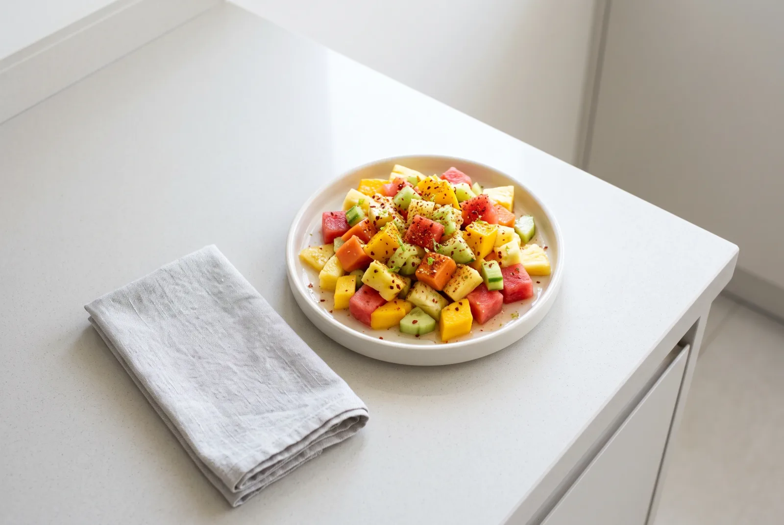 Tajín-Spiced Mexican Fruit Salad — Fresh Fruit with Chili and Lemon
