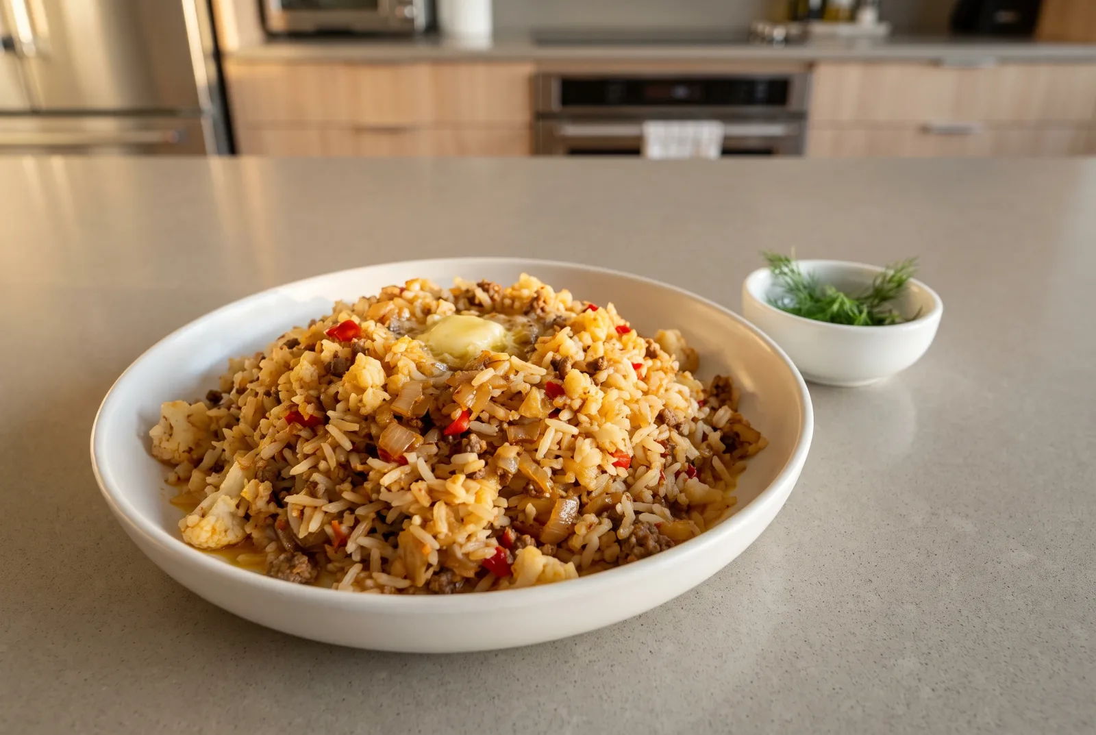 Karnabahar Pilavı — Turkish-style low-carb cauliflower pilaf with butter and pine nuts
