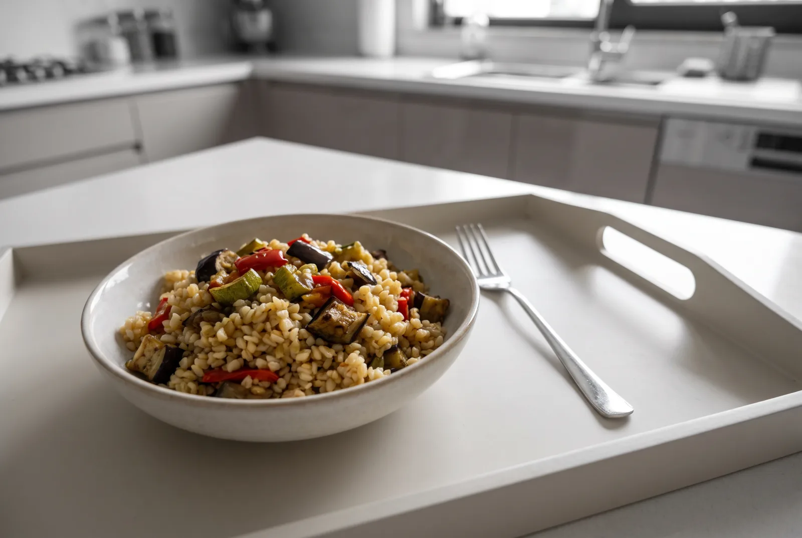 Olive Oil Bulgur Pilaf with Grilled Vegetables | Charcoal-Roasted Vegetable Pilaf