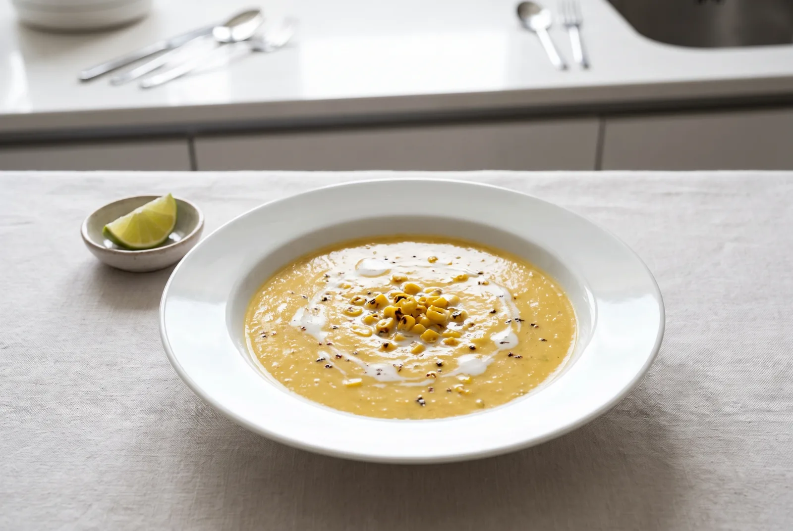 Jamaican corn soup with jerk chicken
