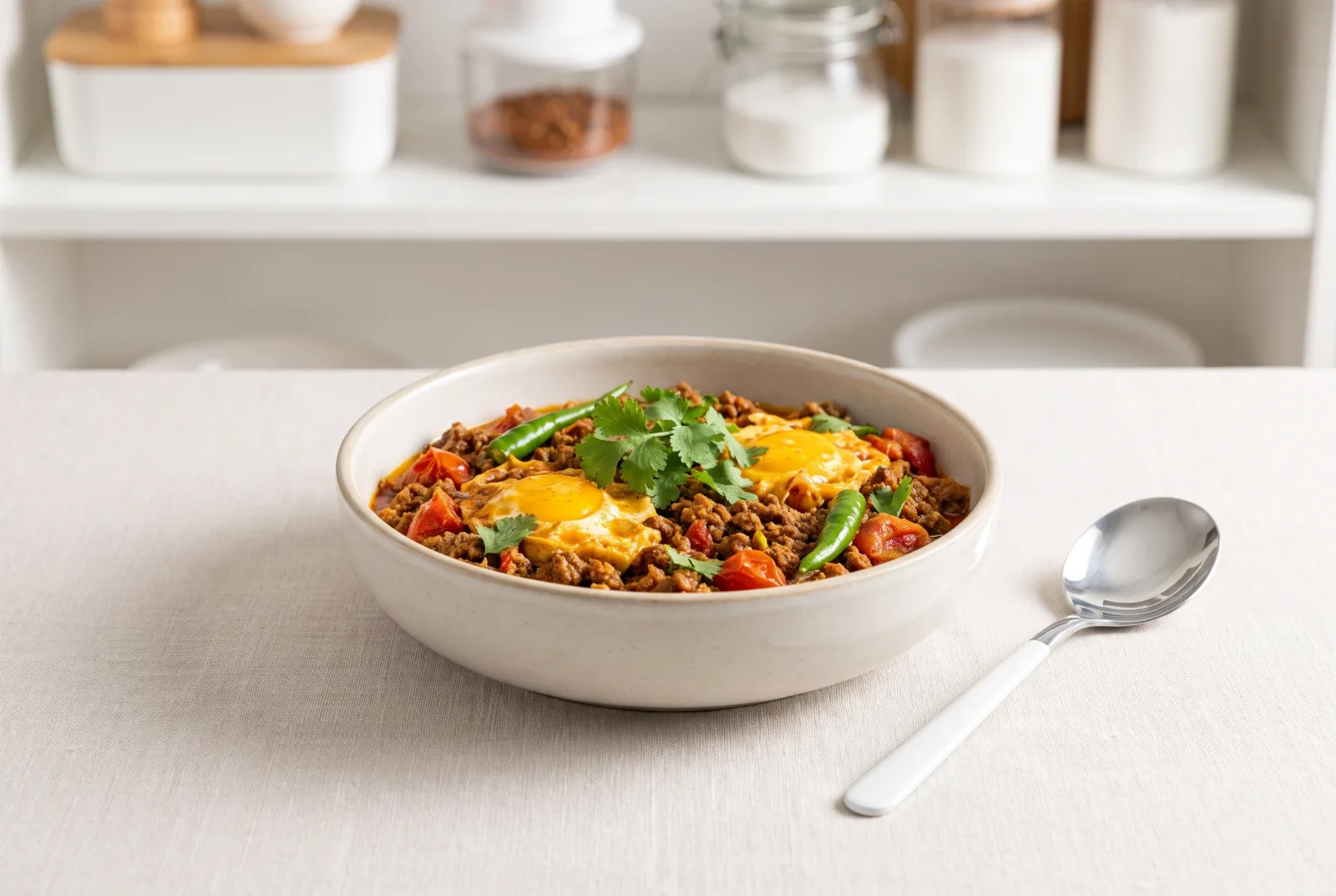 Keema Anda | Pakistani Spiced Ground Beef and Eggs in Long-Simmered Tomato Sauce