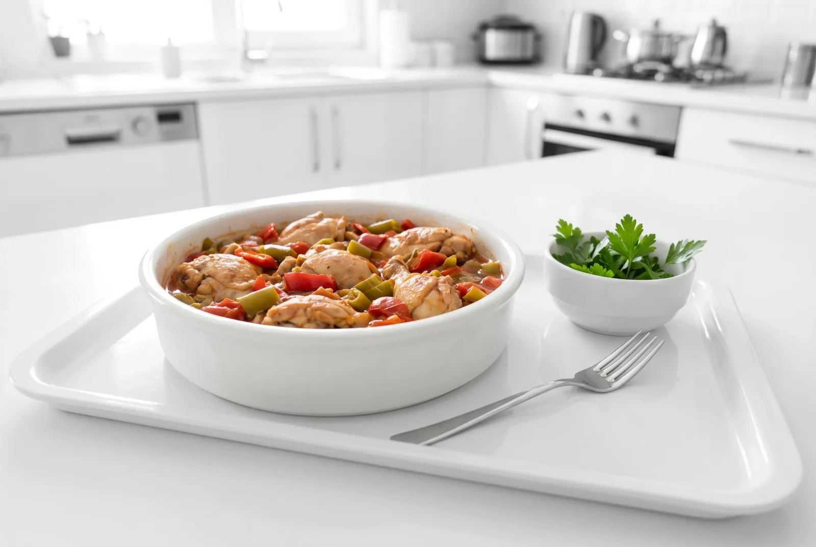 Frango Guisado | Light Portuguese Pressure Cooker Chicken Stew with Tomatoes and Peppers