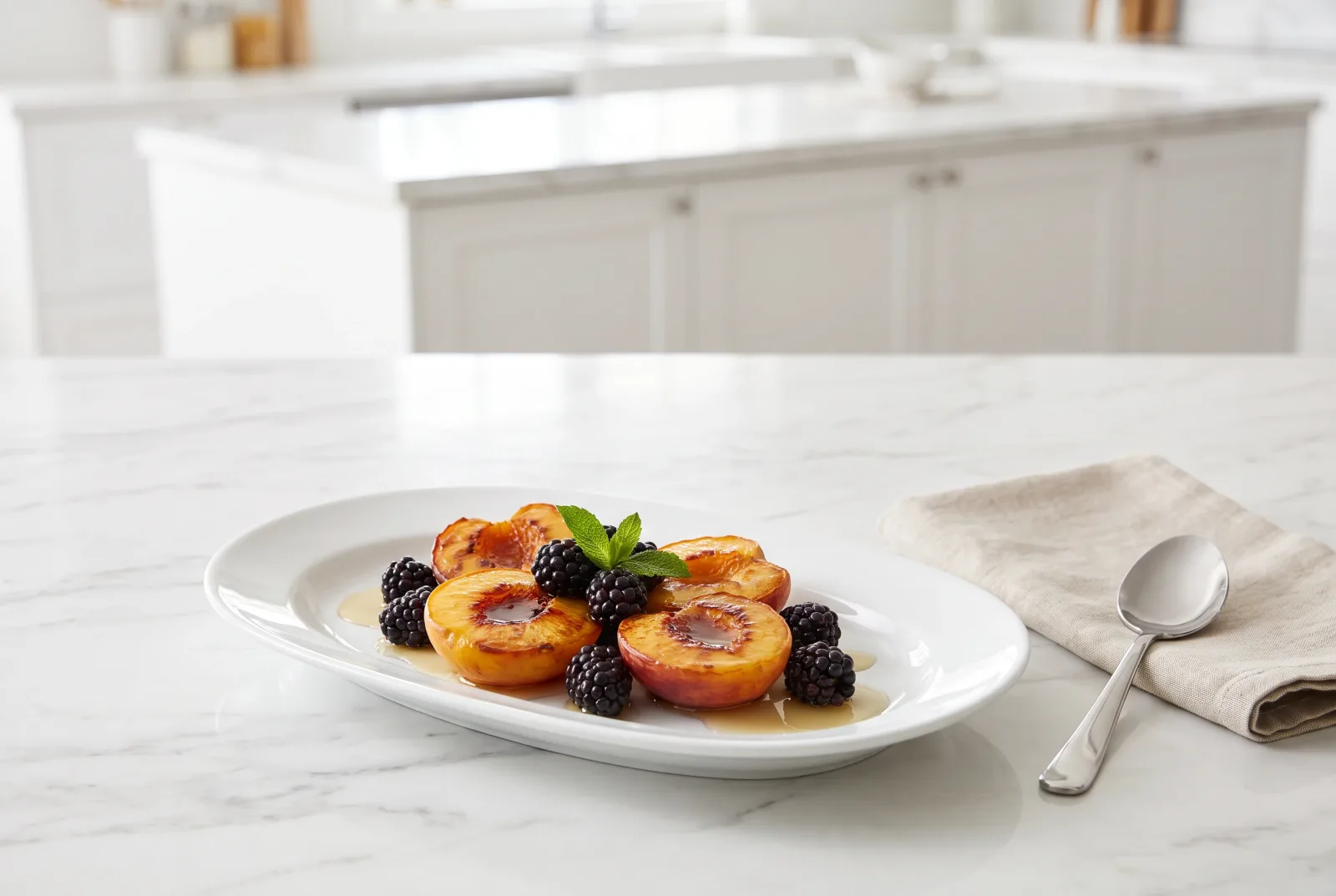 Grilled Peaches and Blackberries — British-Style Honeyed Breakfast Fruit