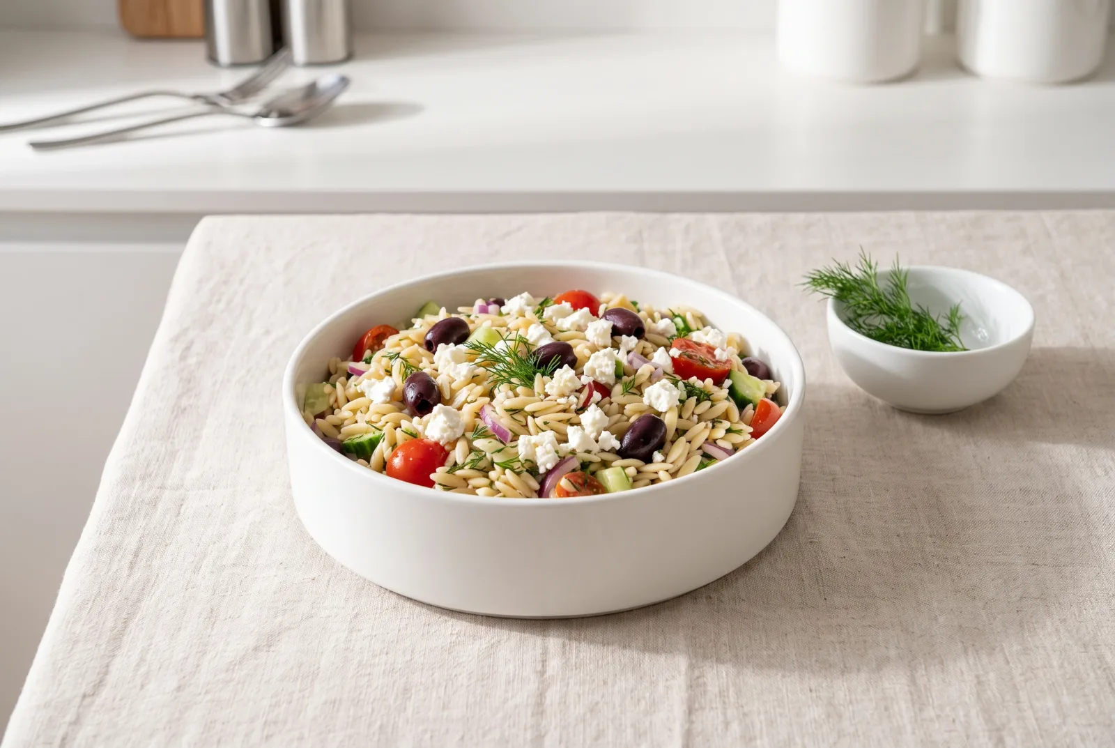 Kritharaki Salad | Greek Orzo Salad with Feta and Olives