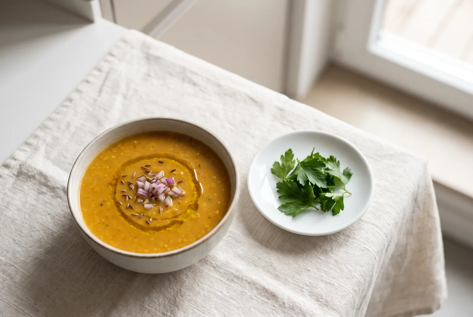 Shorbat Adas — Lebanese Red Lentil Soup with Cumin