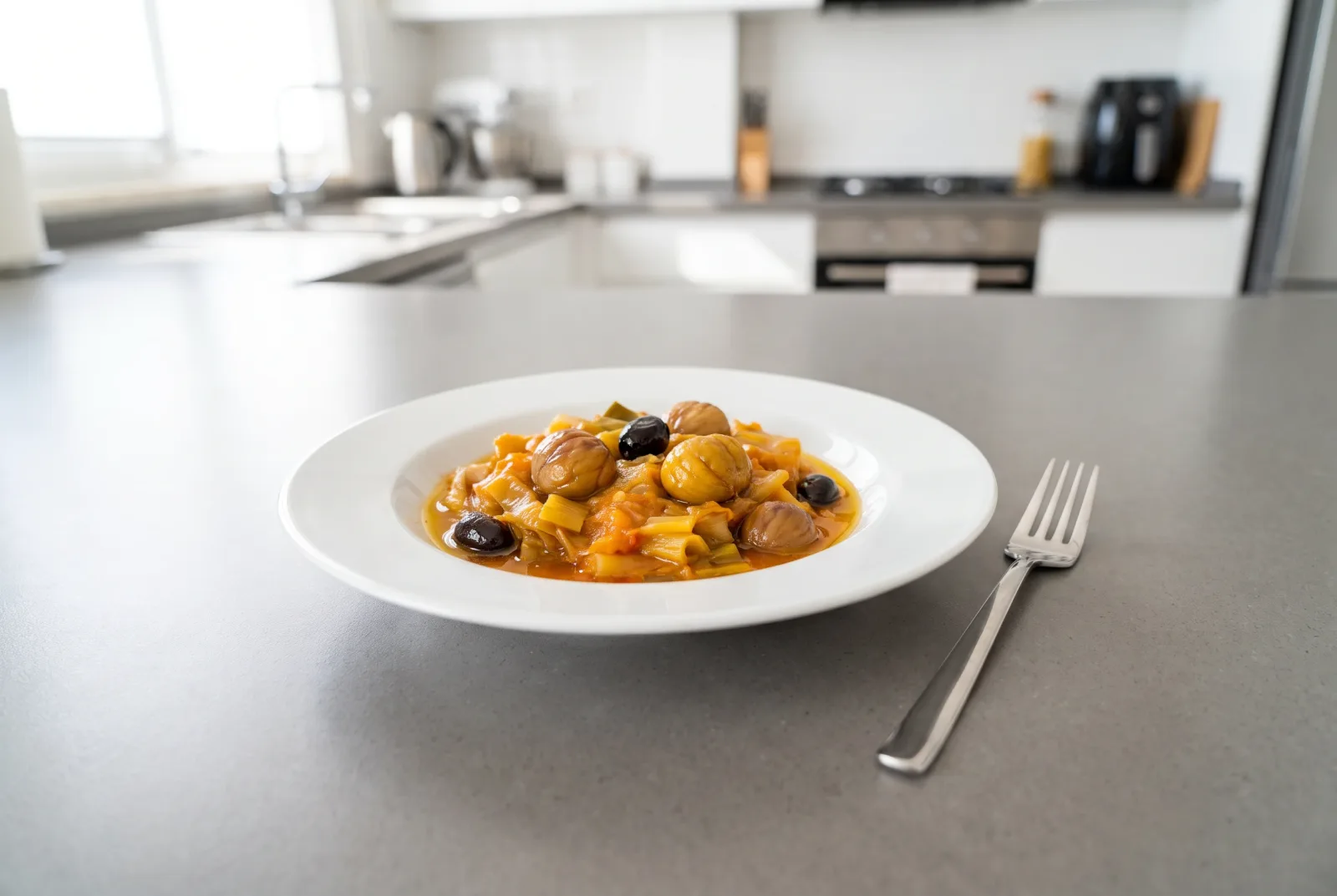 Olive Oil Braised Leeks with Chestnuts | A Citrus-Kissed Winter Vegetable Dish