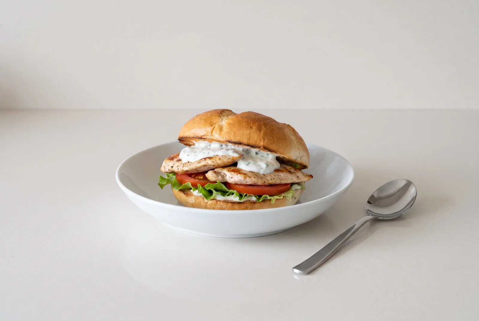 Austrian grilled chicken sandwich — Low-calorie with mustard yogurt sauce