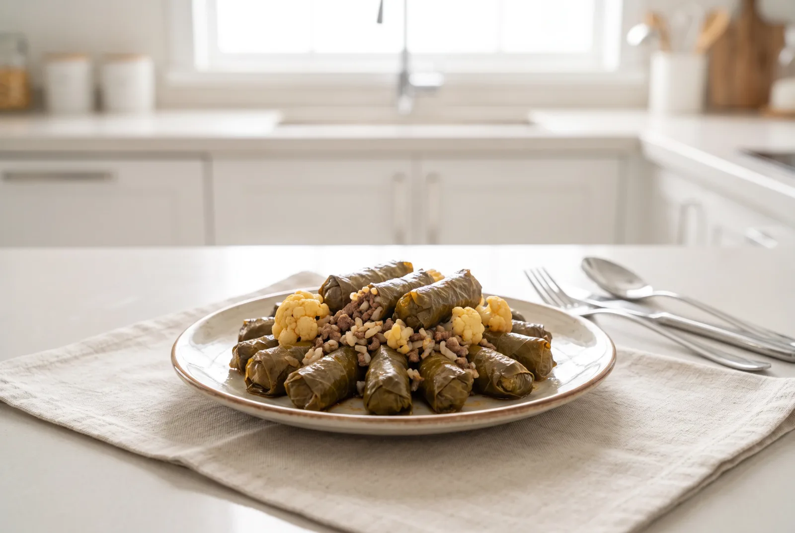 Meat-Stuffed Grape Leaves with Cauliflower Rice | Keto, Diabetes-Friendly Dolma