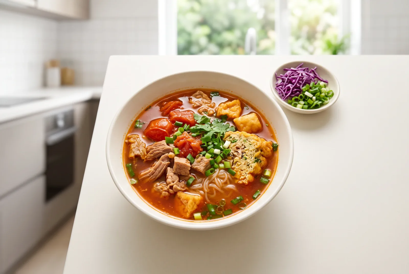 Keto Bún Riêu — Spicy Crab and Shirataki Noodles with Pressure Cooker Stock