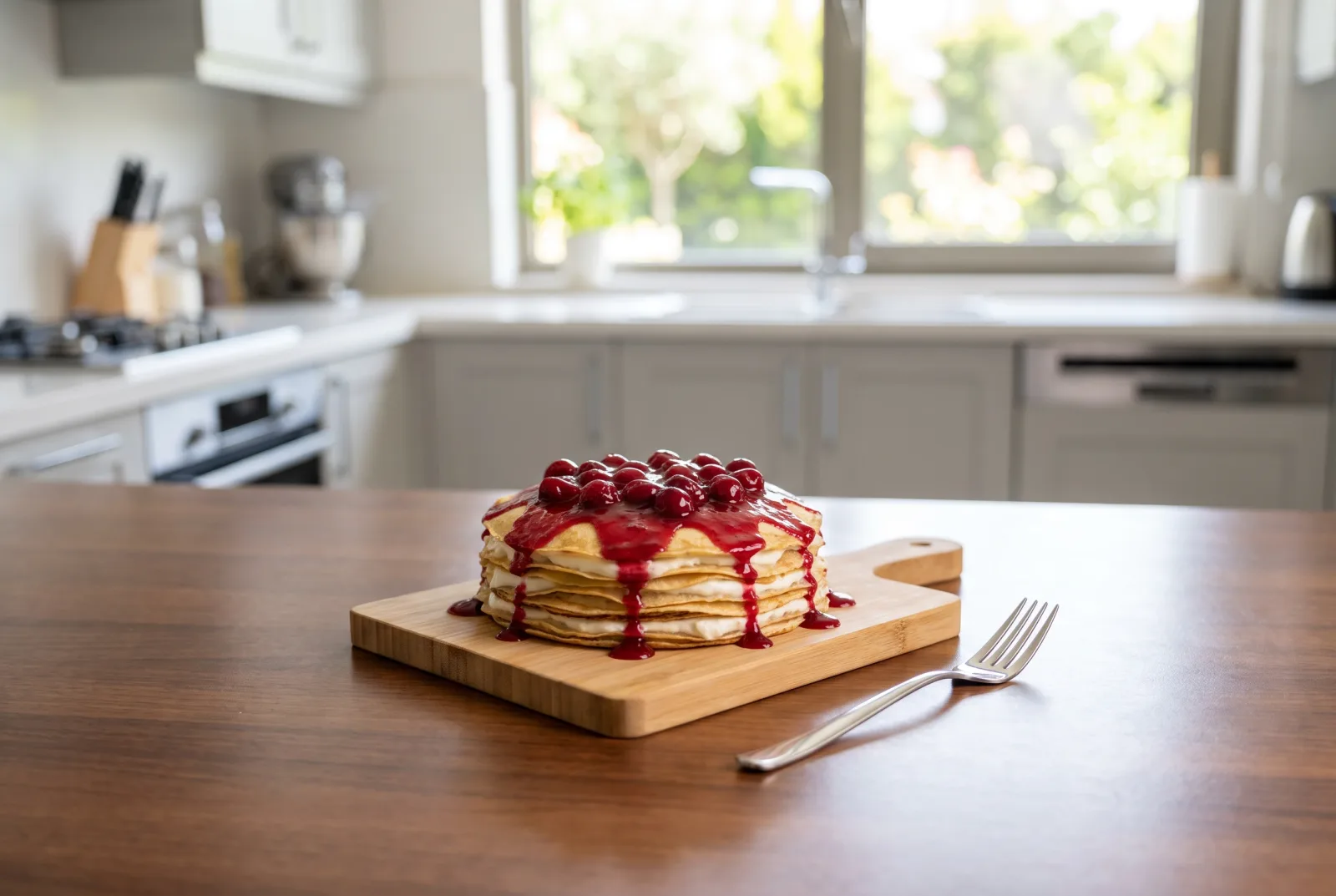 Sour Cherry Crêpe Cake | A Layered Cake with Cherry Cream