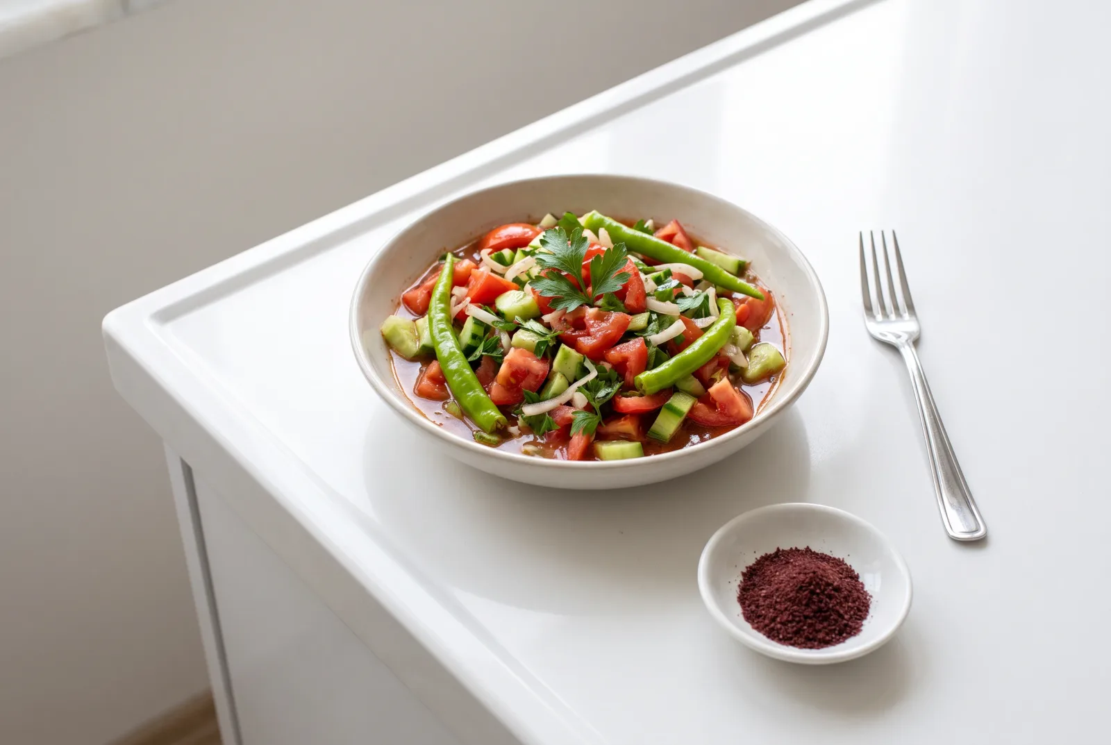 Spicy Shepherd Salad | Refreshing Breakfast Salad with Isot Pepper