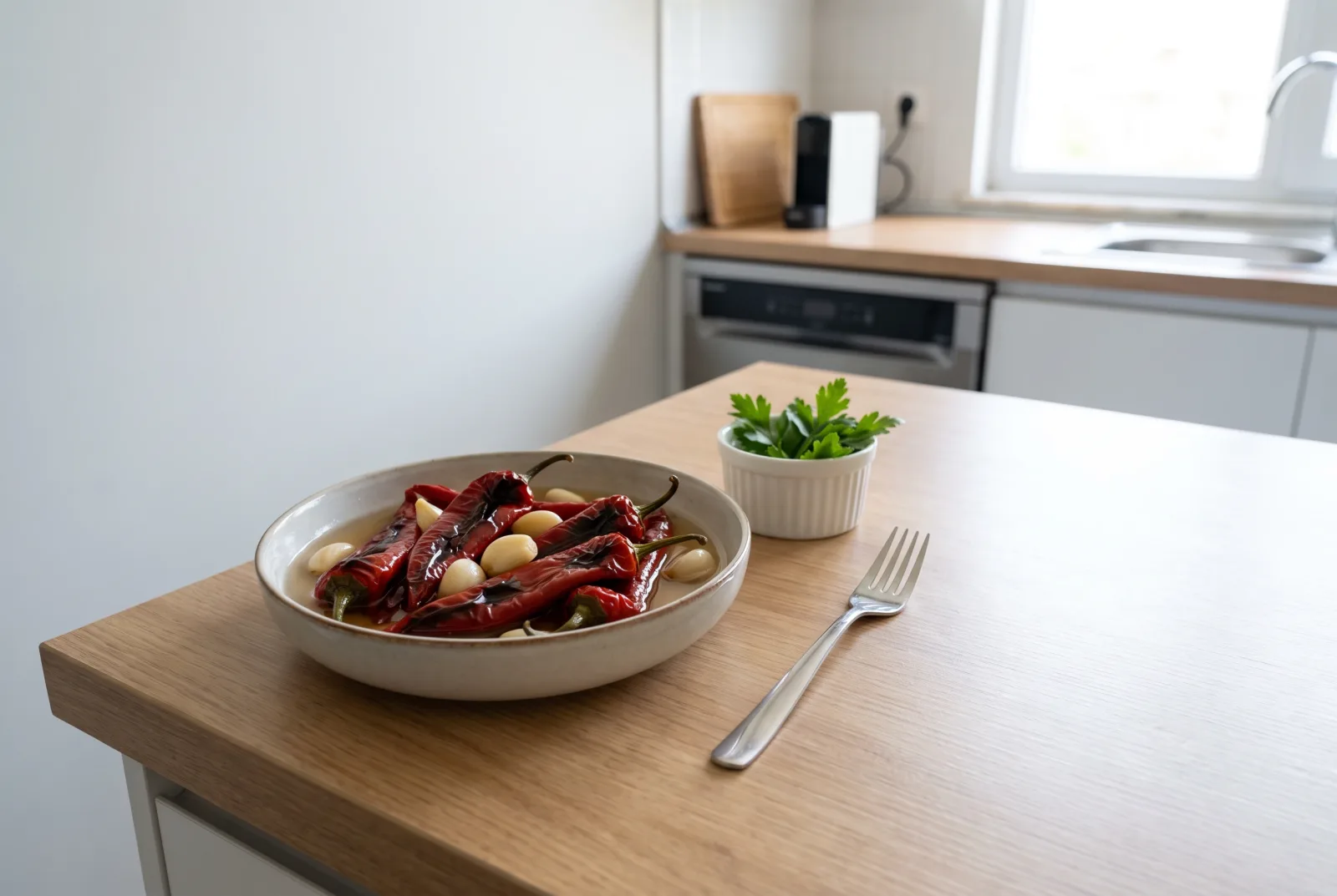 Acılı Kırmızı Biber Turşusu — Spicy vinegar pickles with air-fryer-roasted red peppers